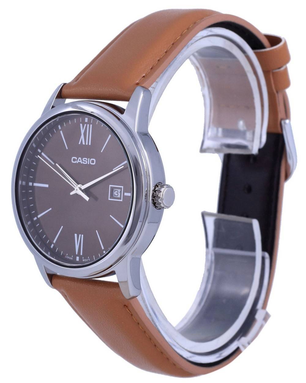 Casio Maroon Dial Stainless Steel Analog Quartz MTP-V002L-5B3 MTPV002L-5 Men's Watch