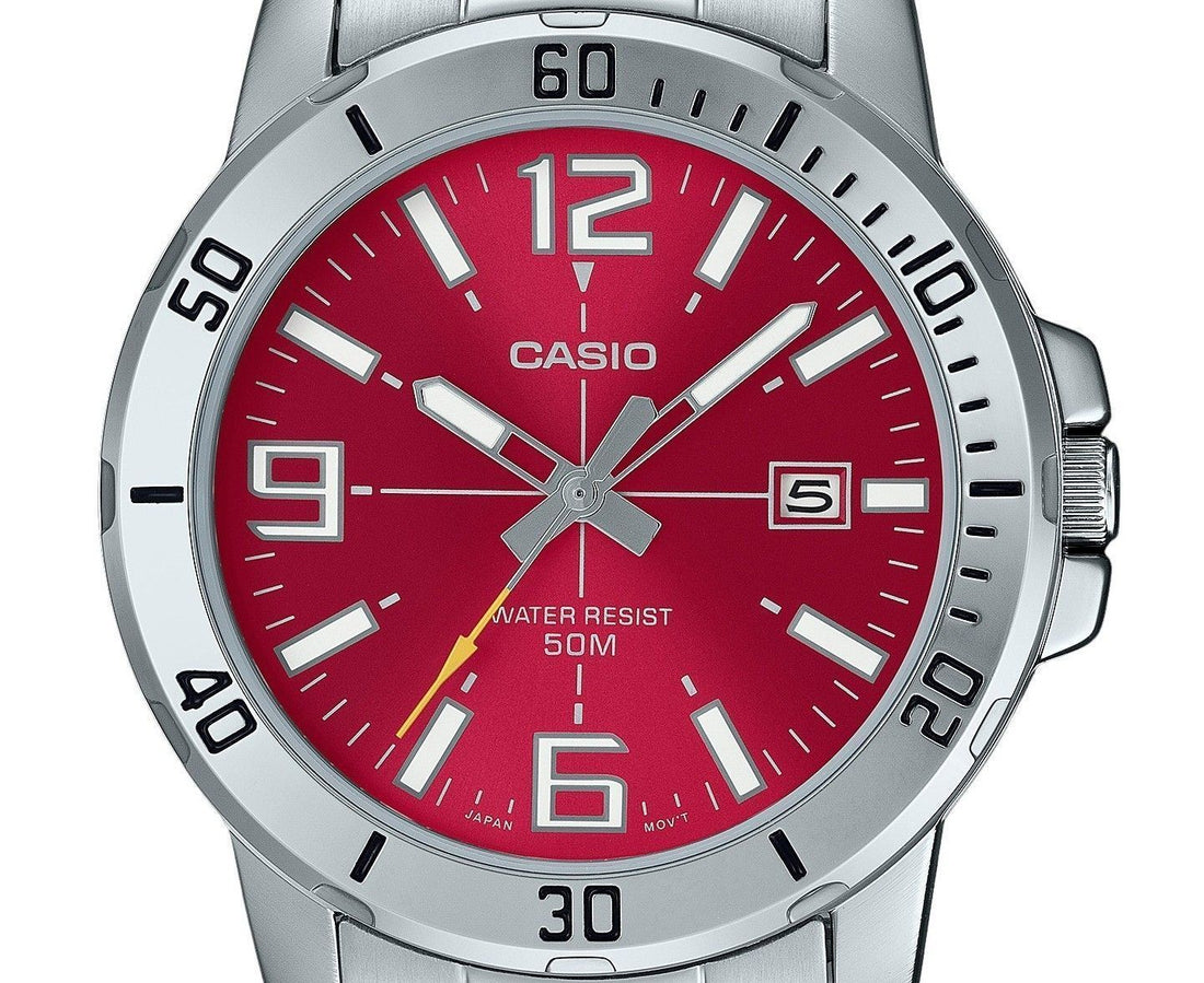 Casio Standard Analog Stainless Steel Red Dial Quartz MTP-VD01D-4BV Men's Watch