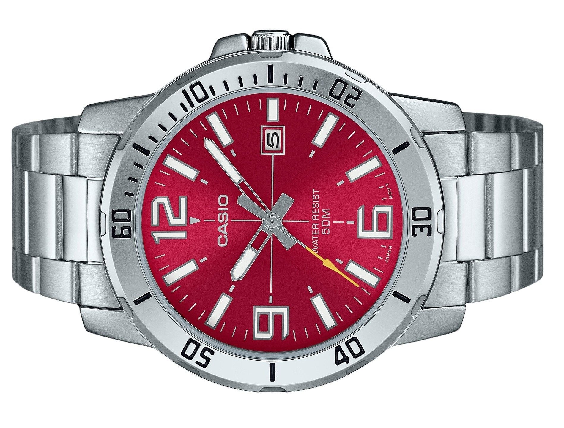 Casio Standard Analog Stainless Steel Red Dial Quartz MTP-VD01D-4BV Men's Watch