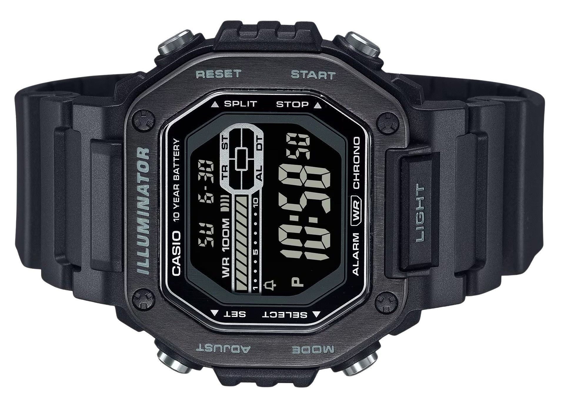 Casio Standard Digital Black Resin Strap Blue Dial Quartz MWD-110HB-1BV 100M Men's Watch