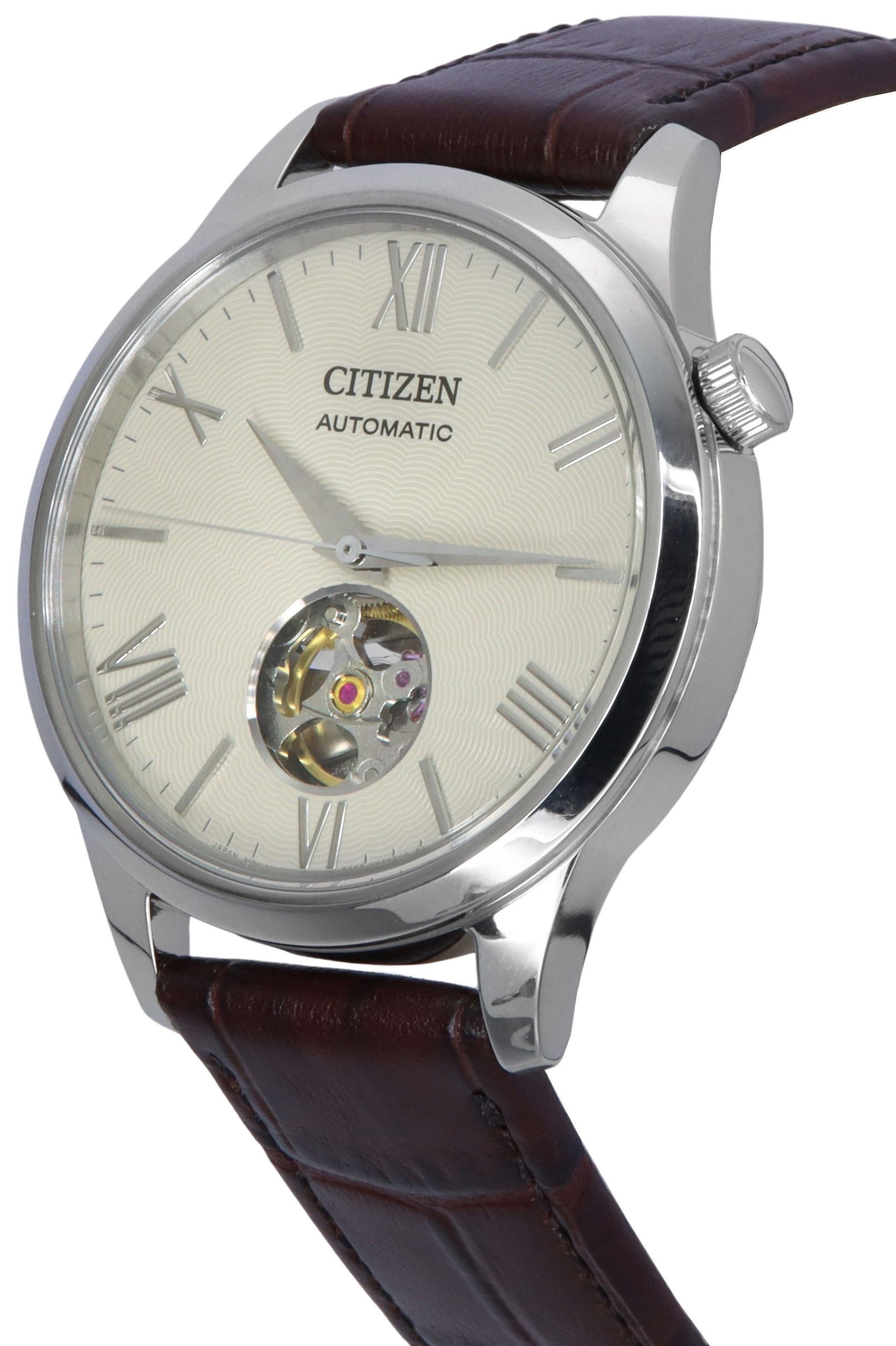 Citizen Calf Leather Strap Open Heart Ivory Dial Automatic NH9130-17A Men's Watch