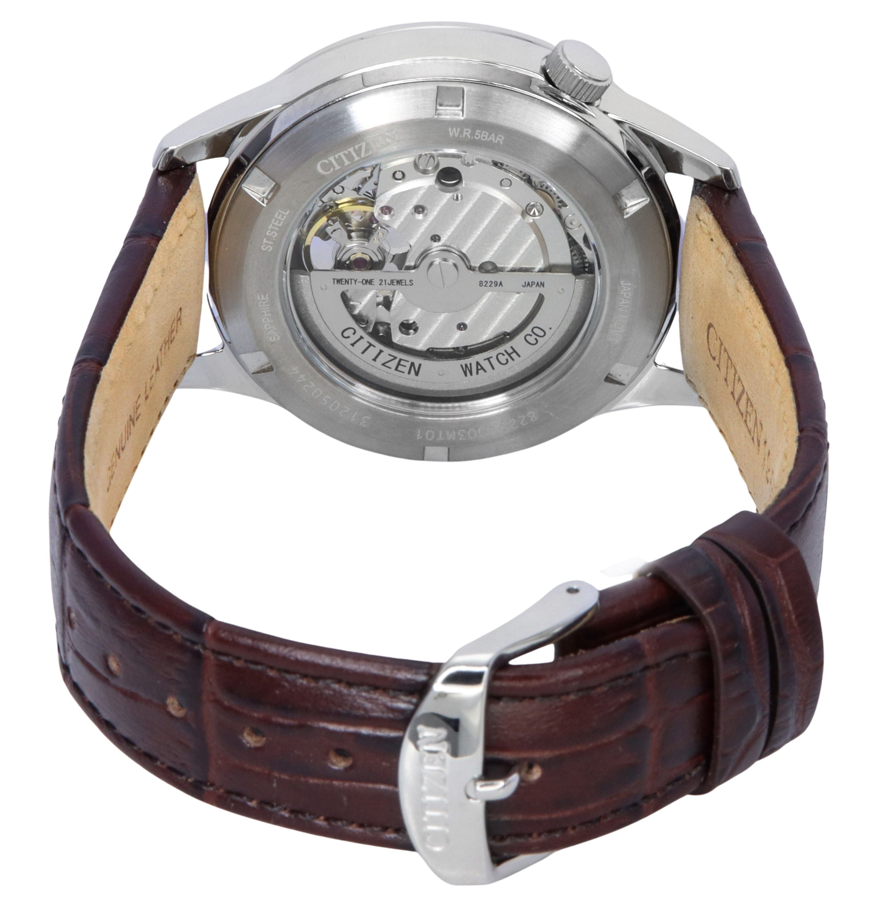 Citizen Calf Leather Strap Open Heart Ivory Dial Automatic NH9130-17A Men's Watch