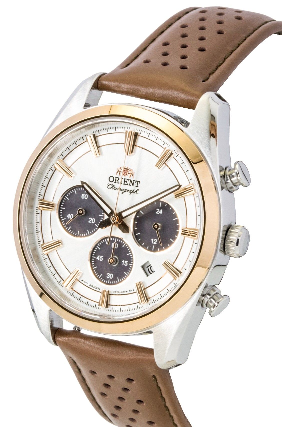 Orient Contemporary Chronograph Leather Strap White Dial Quartz RA-TX0306S Men's Watch