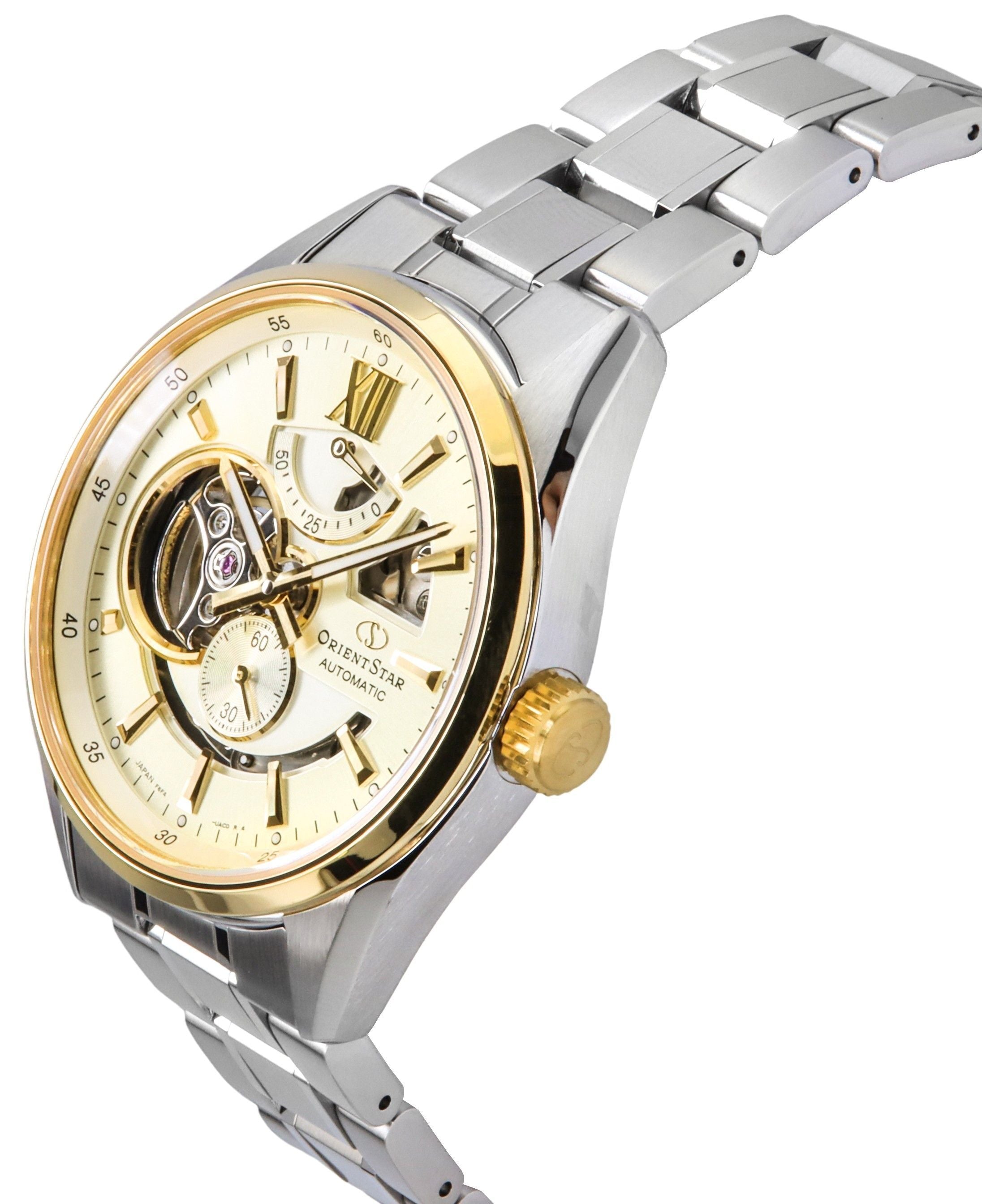 Orient Star Contemporary Stainless Steel Skeleton Champagne Dial Automatic RE-AV0124G 100M Men's Watch
