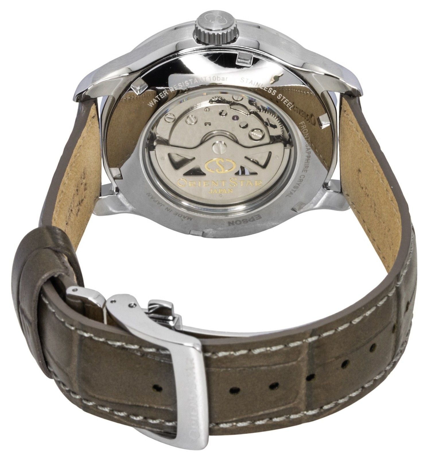 Orient Star Contemporary Leather Strap Open Heart Champagne Dial Automatic RE-AV0B10G 100M Men's Watch