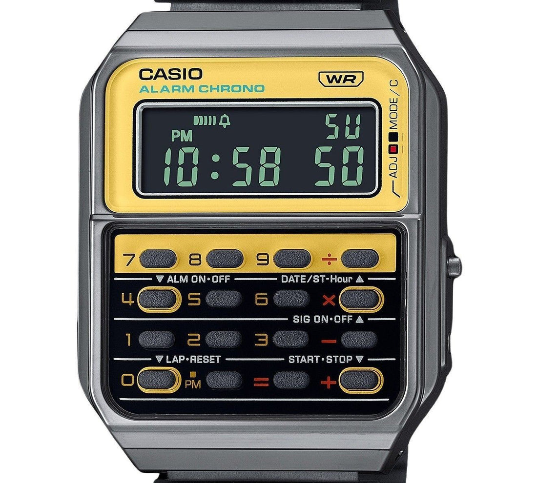 Refurbished Casio Vintage Heritage Colors Digital Stainless Steel Quartz CA-500WEGG-9B Unisex Calculator Watch