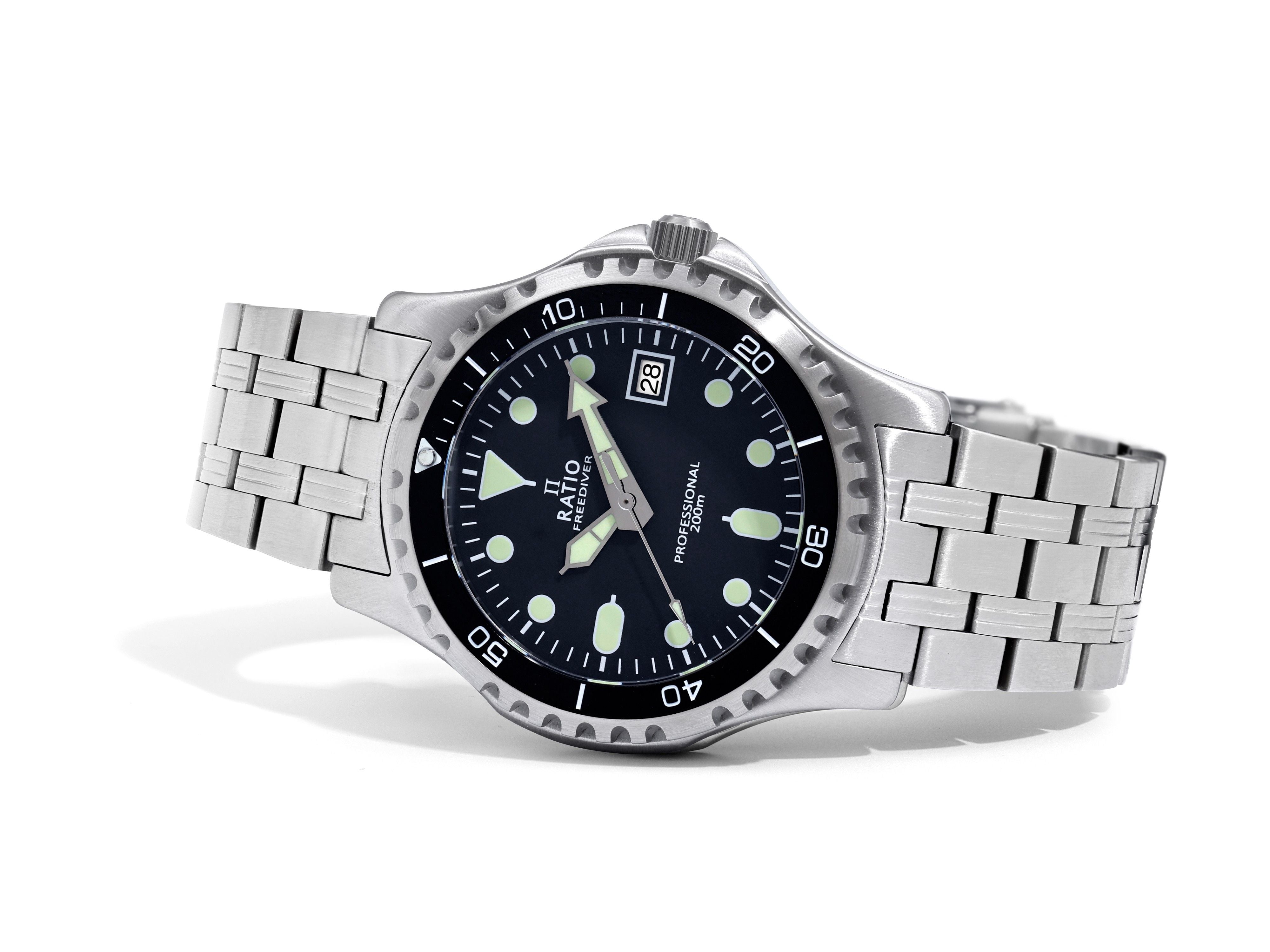 Ratio FreeDiver Professional Sapphire Black Dial Quartz RTF005 200M Men's Watch