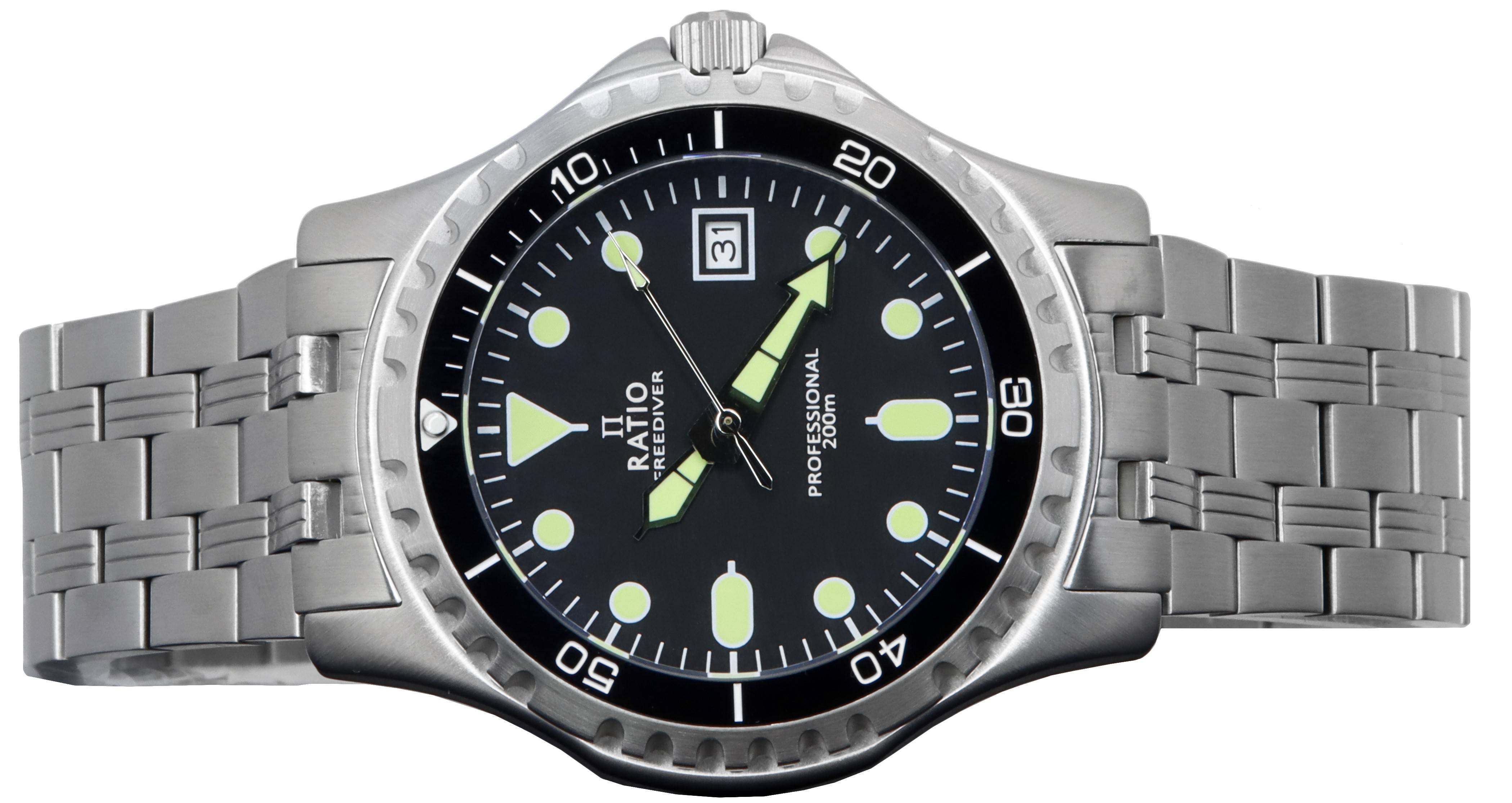 Ratio FreeDiver Professional Sapphire Black Dial Quartz RTF005 200M Men's Watch