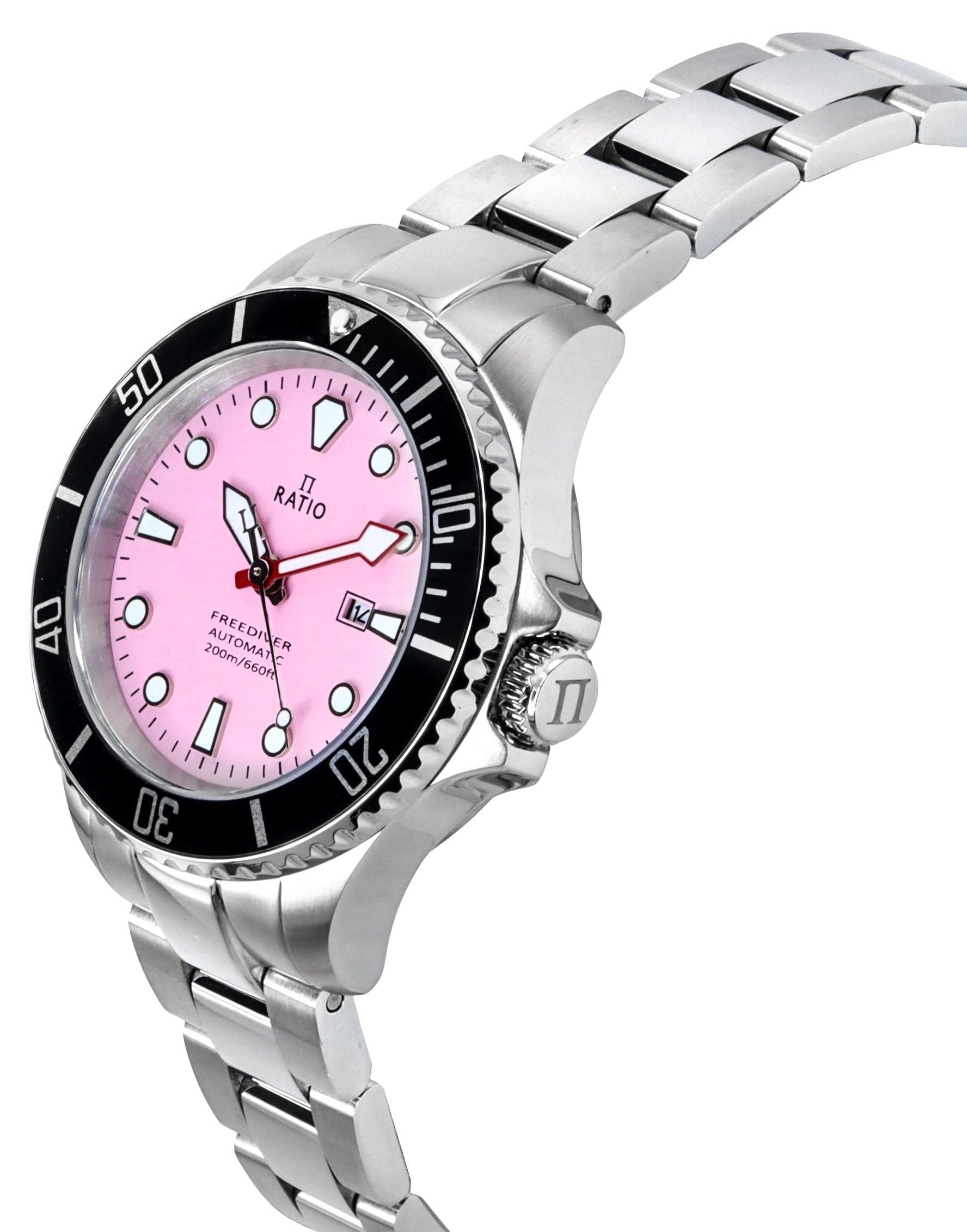 Ratio FreeDiver Sapphire Stainless Steel Candy Pink Dial Automatic RTFL839 200M Women's Watch