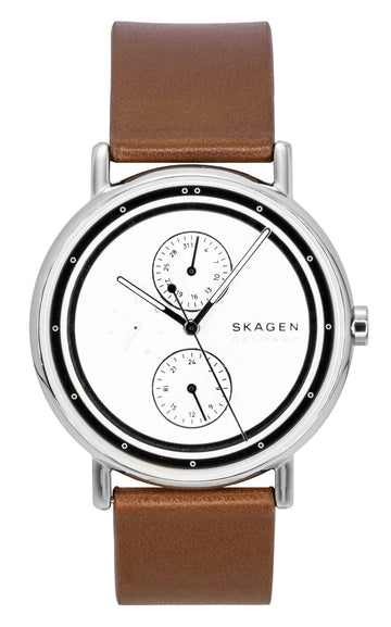 Skagen Signatur Leather Strap Multifunction Cream Dial Quartz SKW6942 Men's Watch