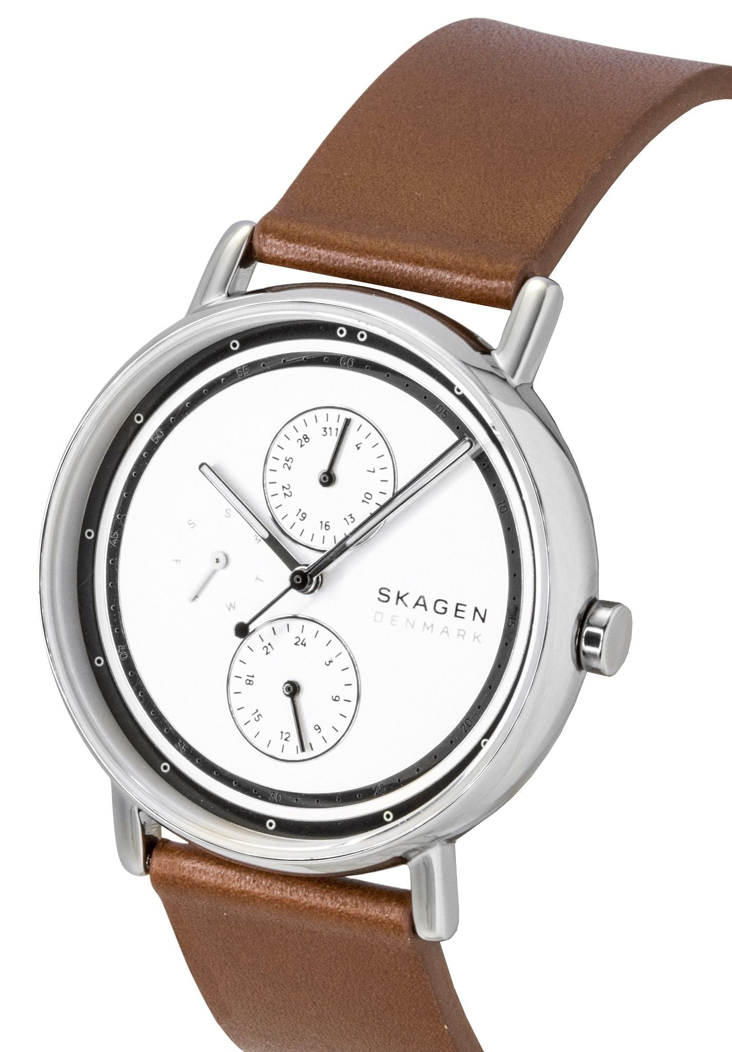 Skagen Signatur Leather Strap Multifunction Cream Dial Quartz SKW6942 Men's Watch