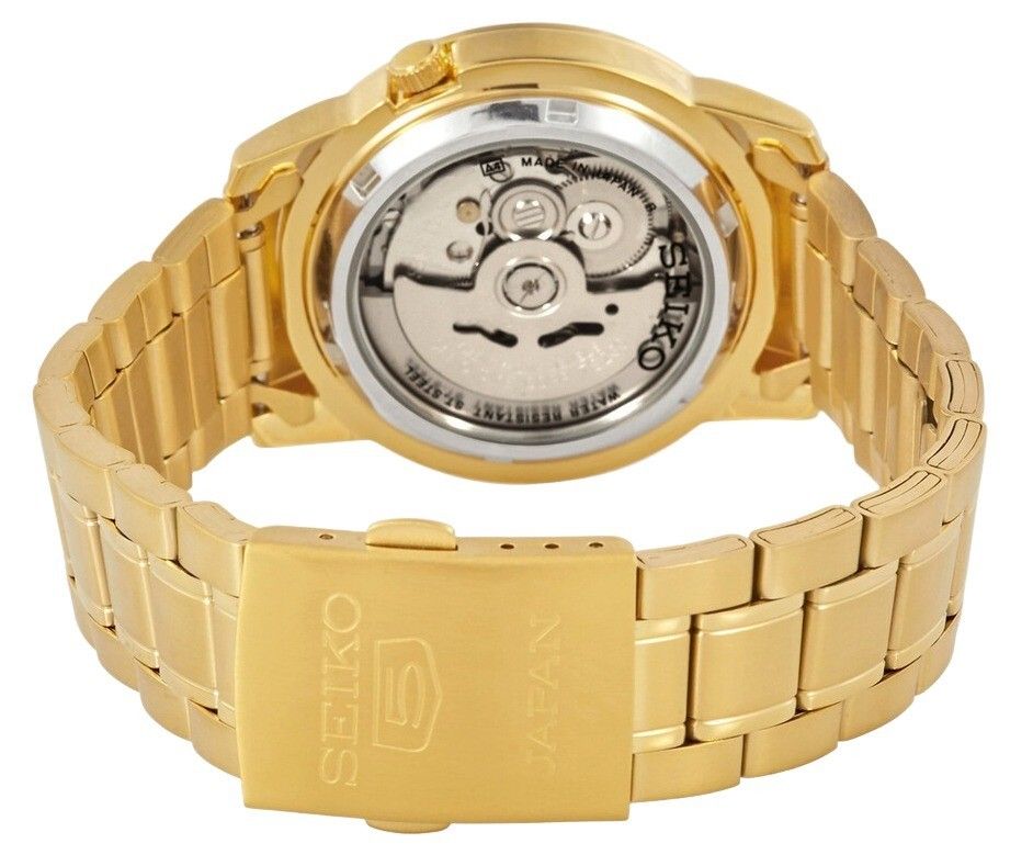 Seiko 5 Gold Tone Stainless Steel Black Dial 21 Jewels Automatic SNKK40J1 Men's Watch