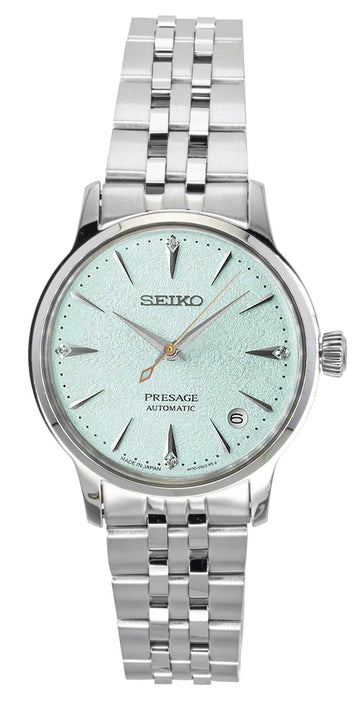Seiko Presage Cocktail Diamond Accents Stainless Steel Mint Green Dial Automatic SRPL63J1 Women's Watch