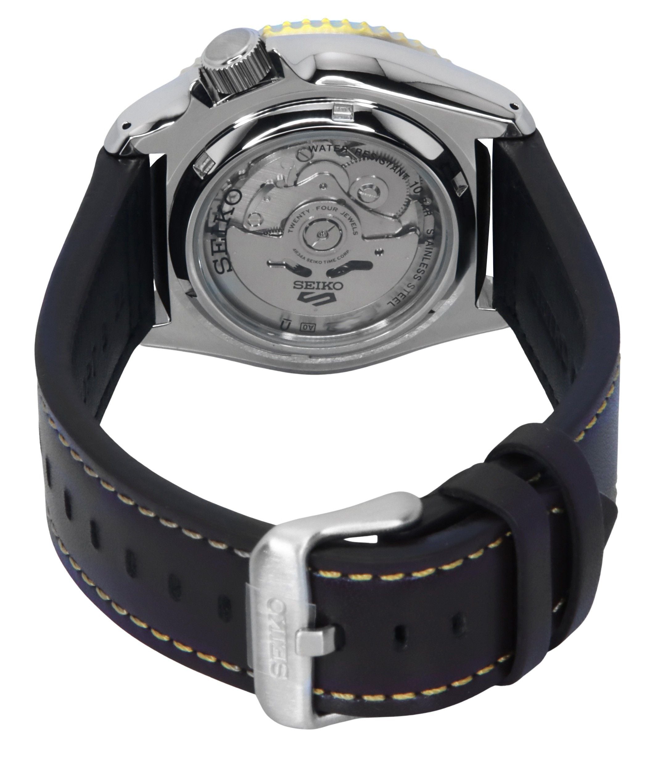 Seiko 5 Sports SKX GMT Leather Strap Black Dial Automatic SSK036K1 100M Men's Watch