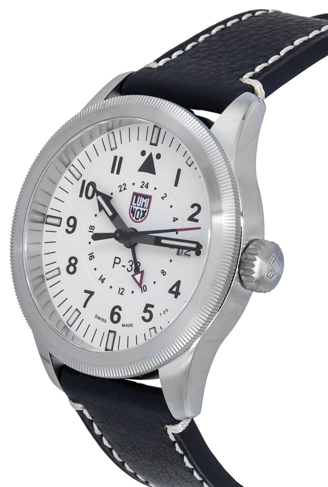 Luminox Air Pilot P-38 Lightning GMT Black Leather Strap White Dial Swiss Quartz XA.9527 100M Men's Watch