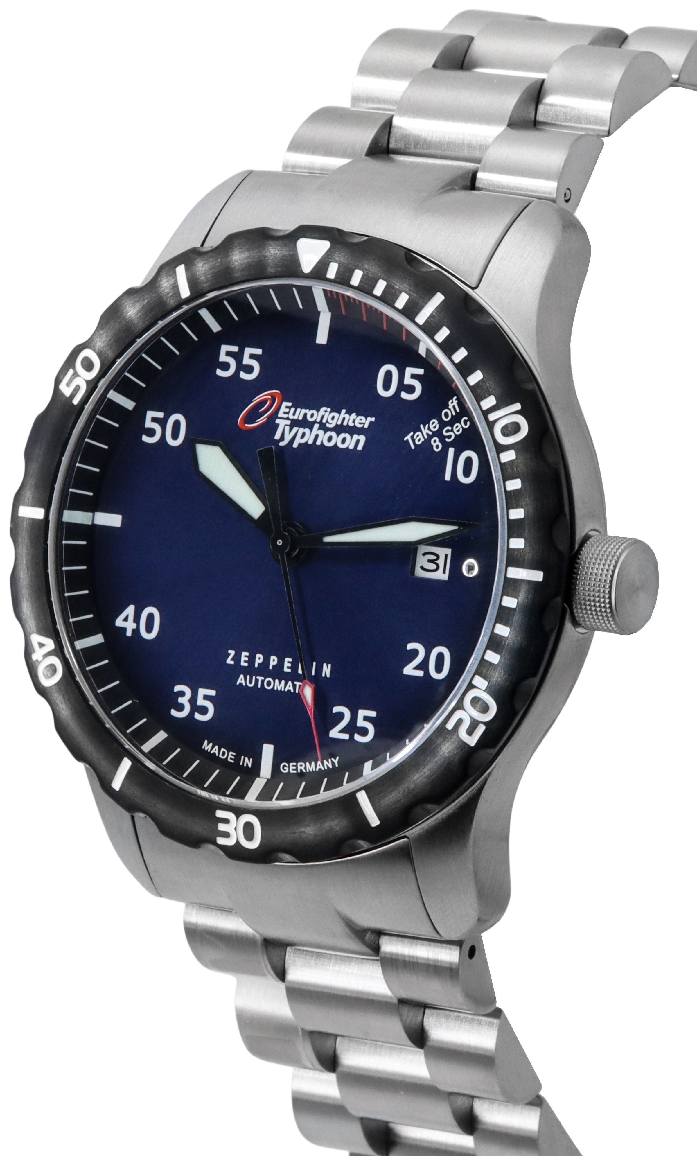 Zeppelin Eurofighter Typhoon Stainless Steel Blue Dial Automatic Diver's 7268M3set 200M Men's Watch With Extra Strap