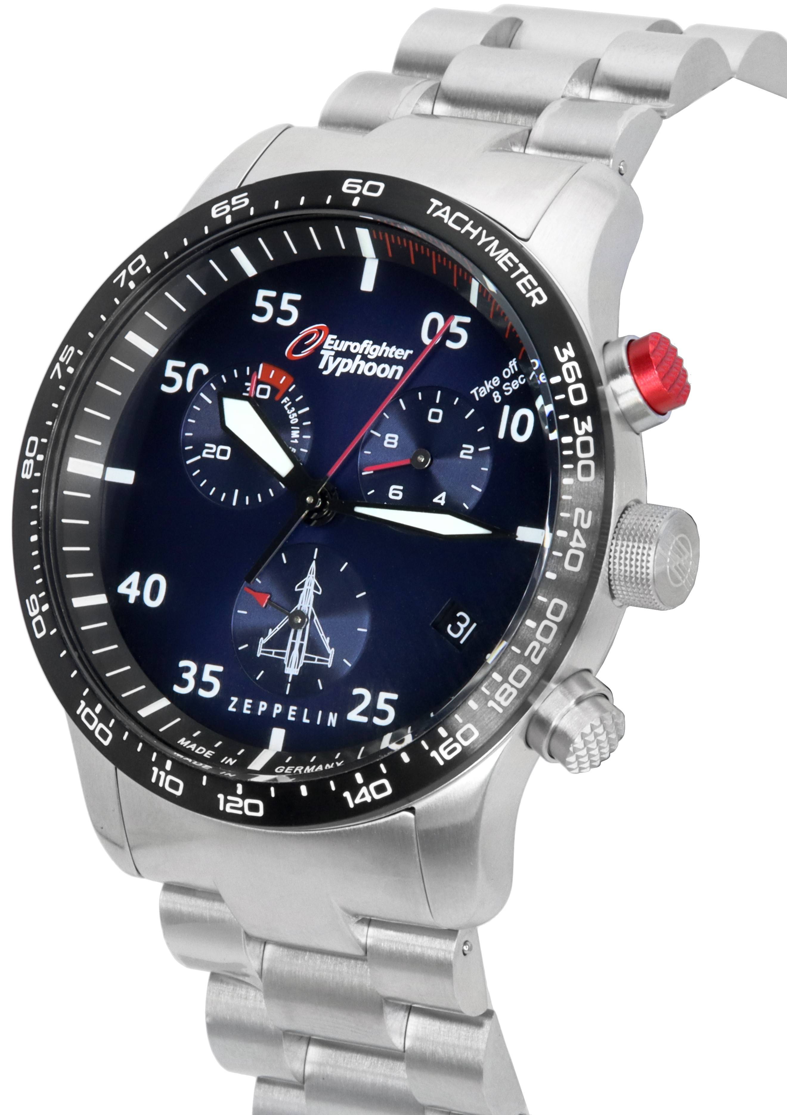 Zeppelin Eurofighter Typhoon Chronograph Blue Dial Quartz 7298M3SET 100M Men's Watch With Band Sets
