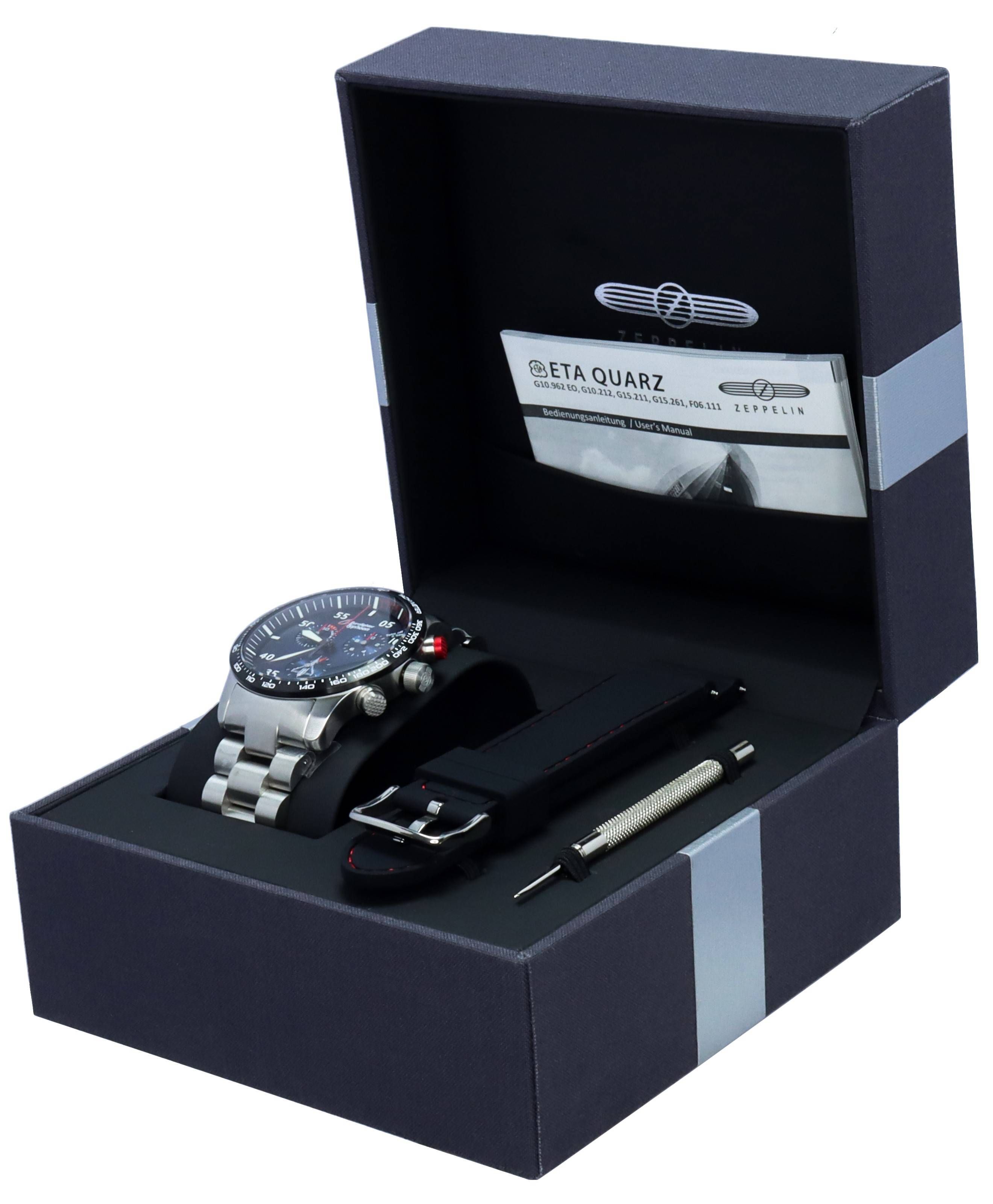 Zeppelin Eurofighter Typhoon Chronograph Blue Dial Quartz 7298M3SET 100M Men's Watch With Band Sets