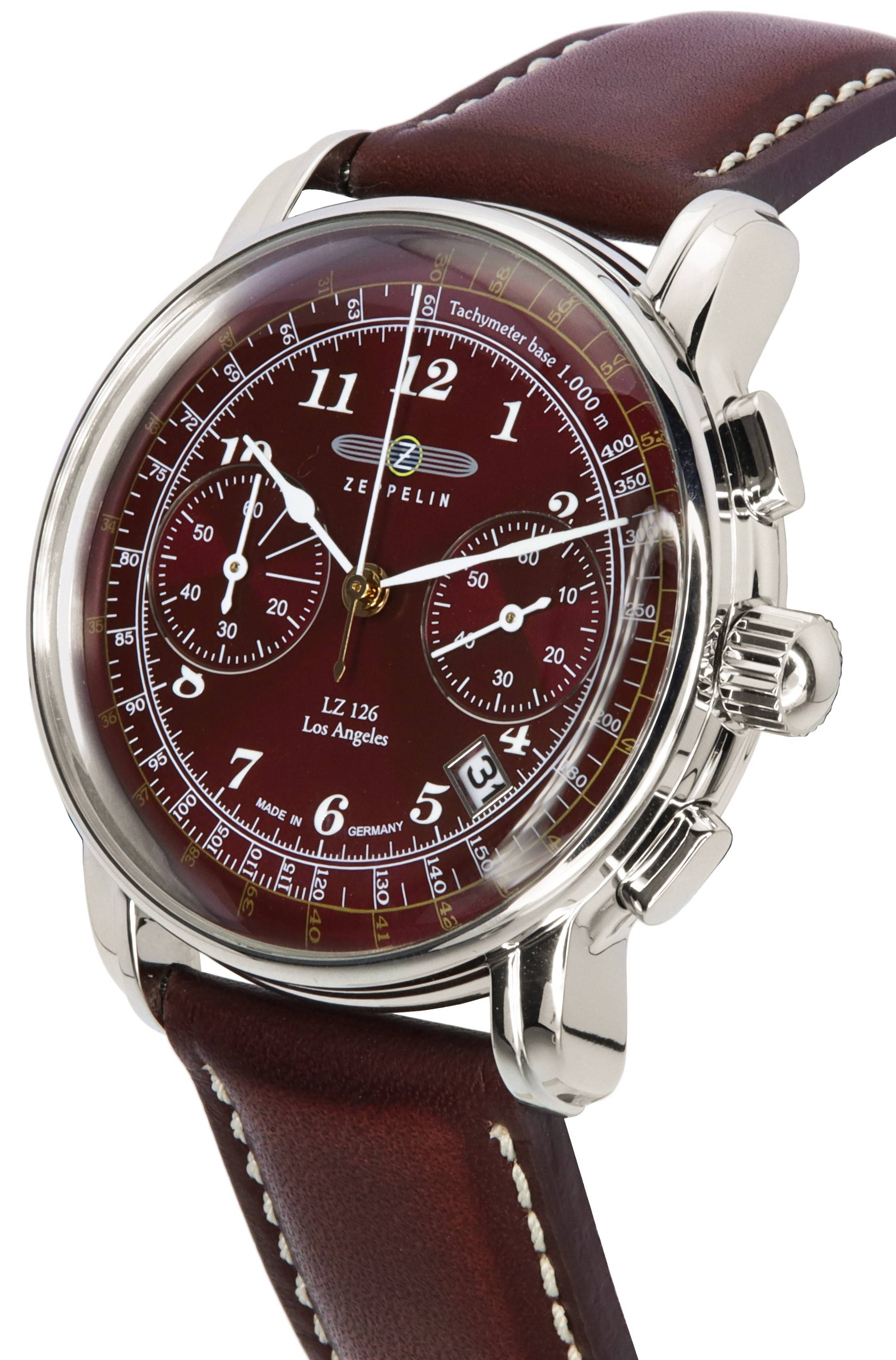 Zeppelin LZ126 Los Angeles Chronograph Burgundy Dial Quartz 76146 Men's Watch