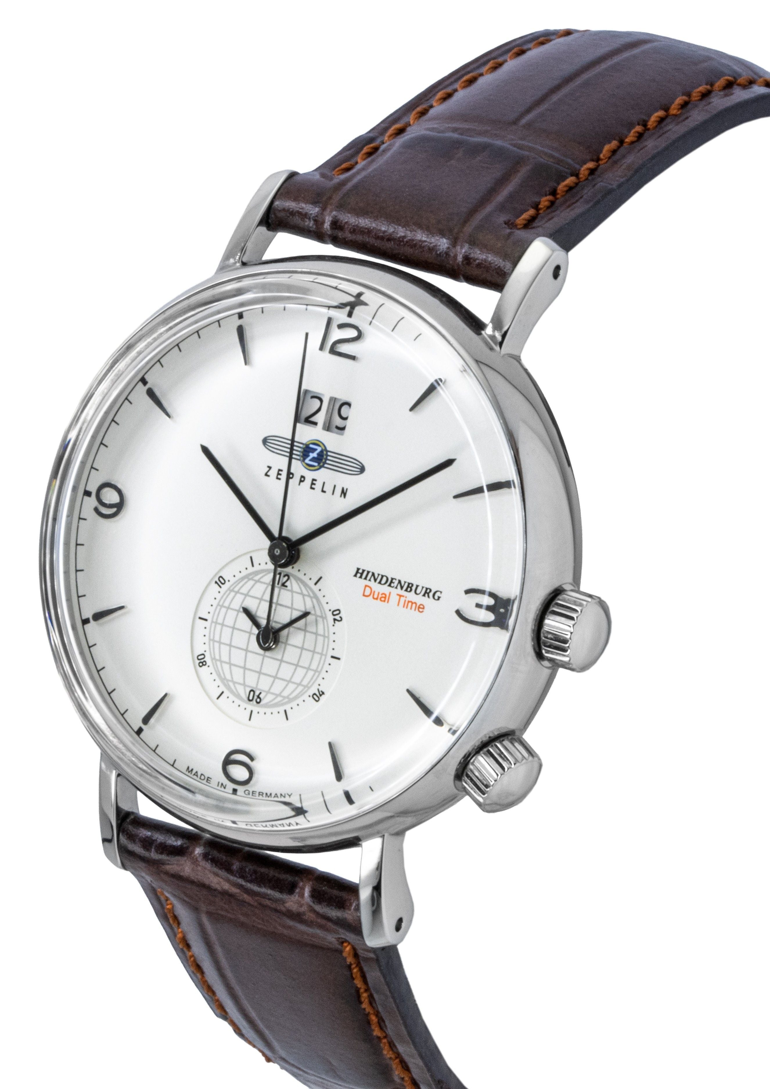 Zeppelin Hindenburg Brown Leather Strap Beige Dial Quartz 80445 Men's Watch