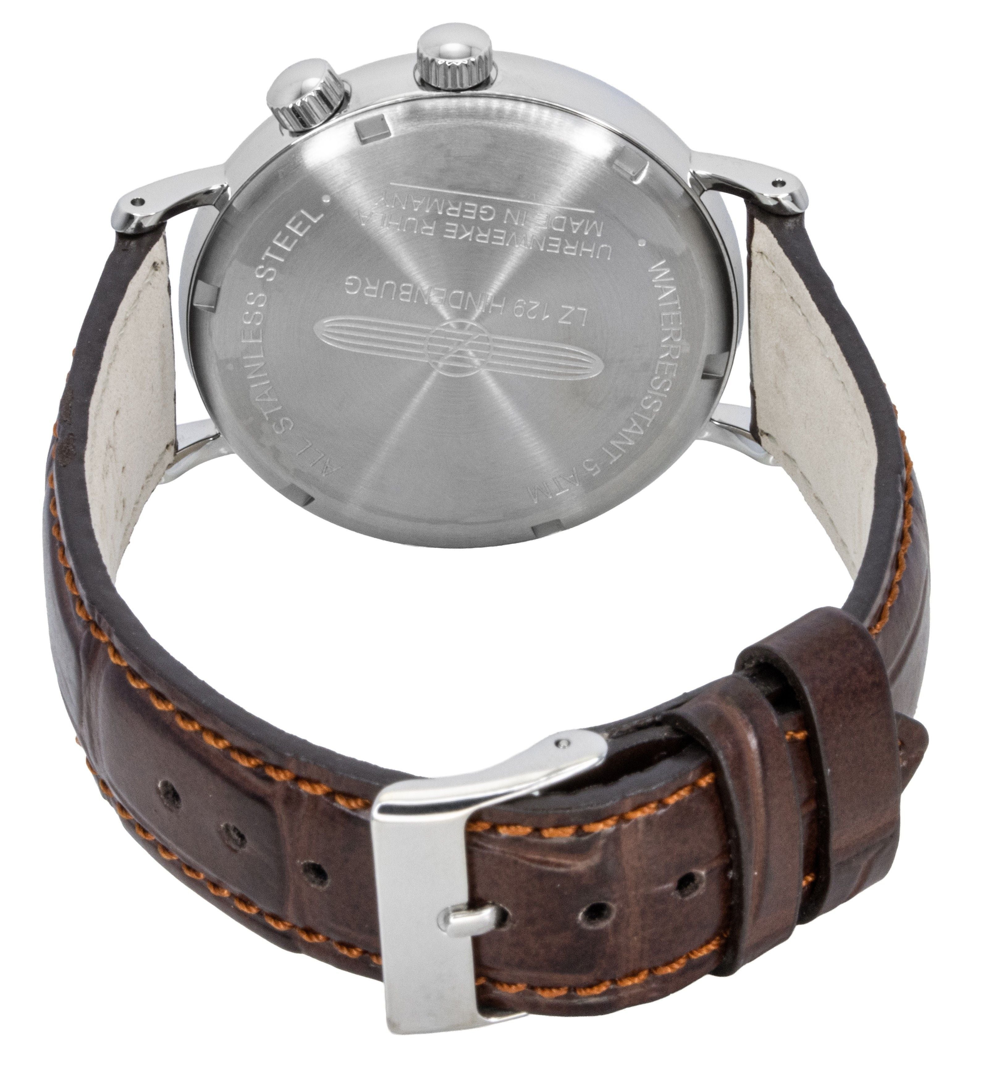 Zeppelin Hindenburg Brown Leather Strap Beige Dial Quartz 80445 Men's Watch