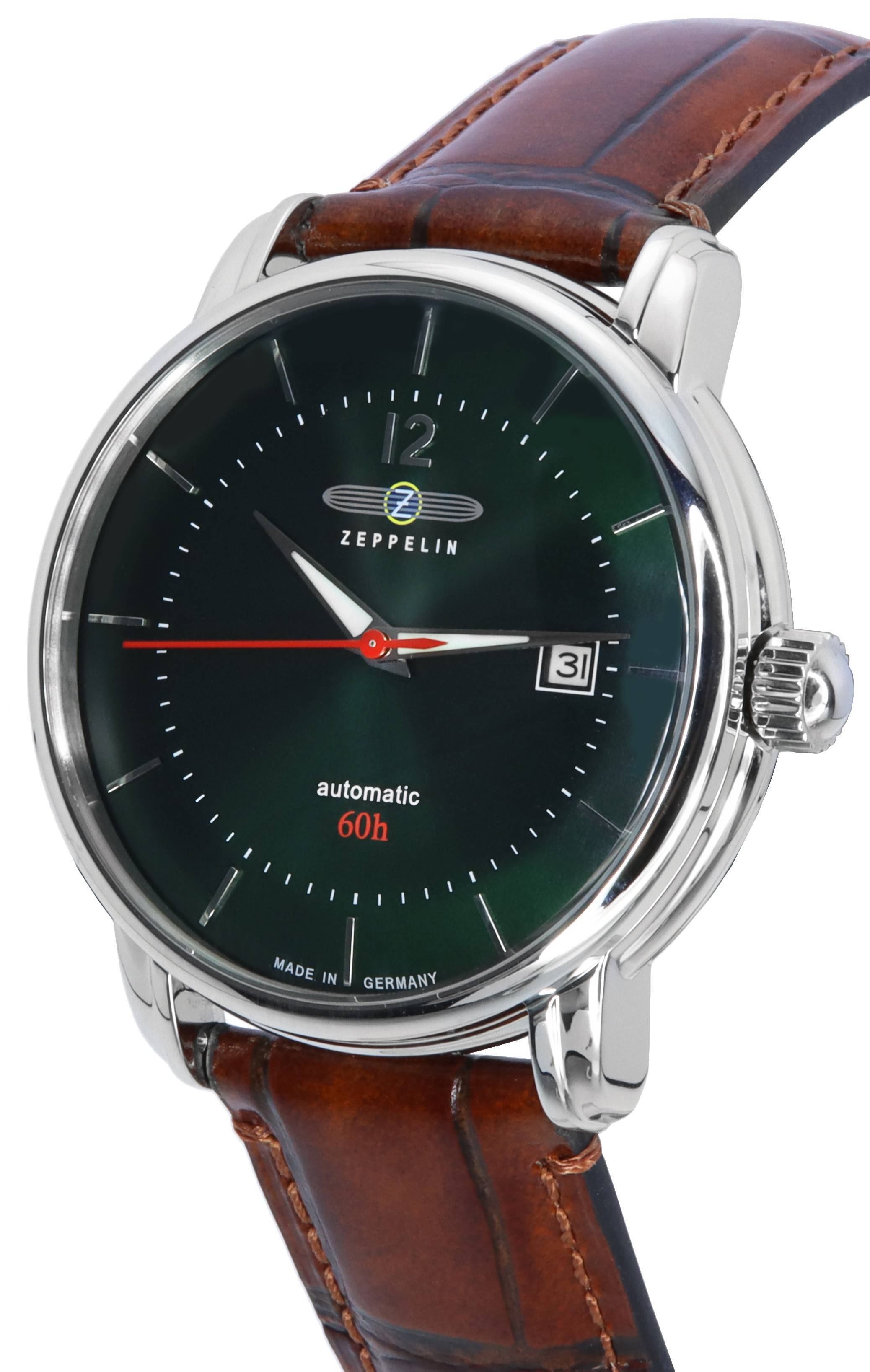 Zeppelin LZ 120 Bodensee Leather Strap Dark Green Dial Automatic 81604 Men's Watch