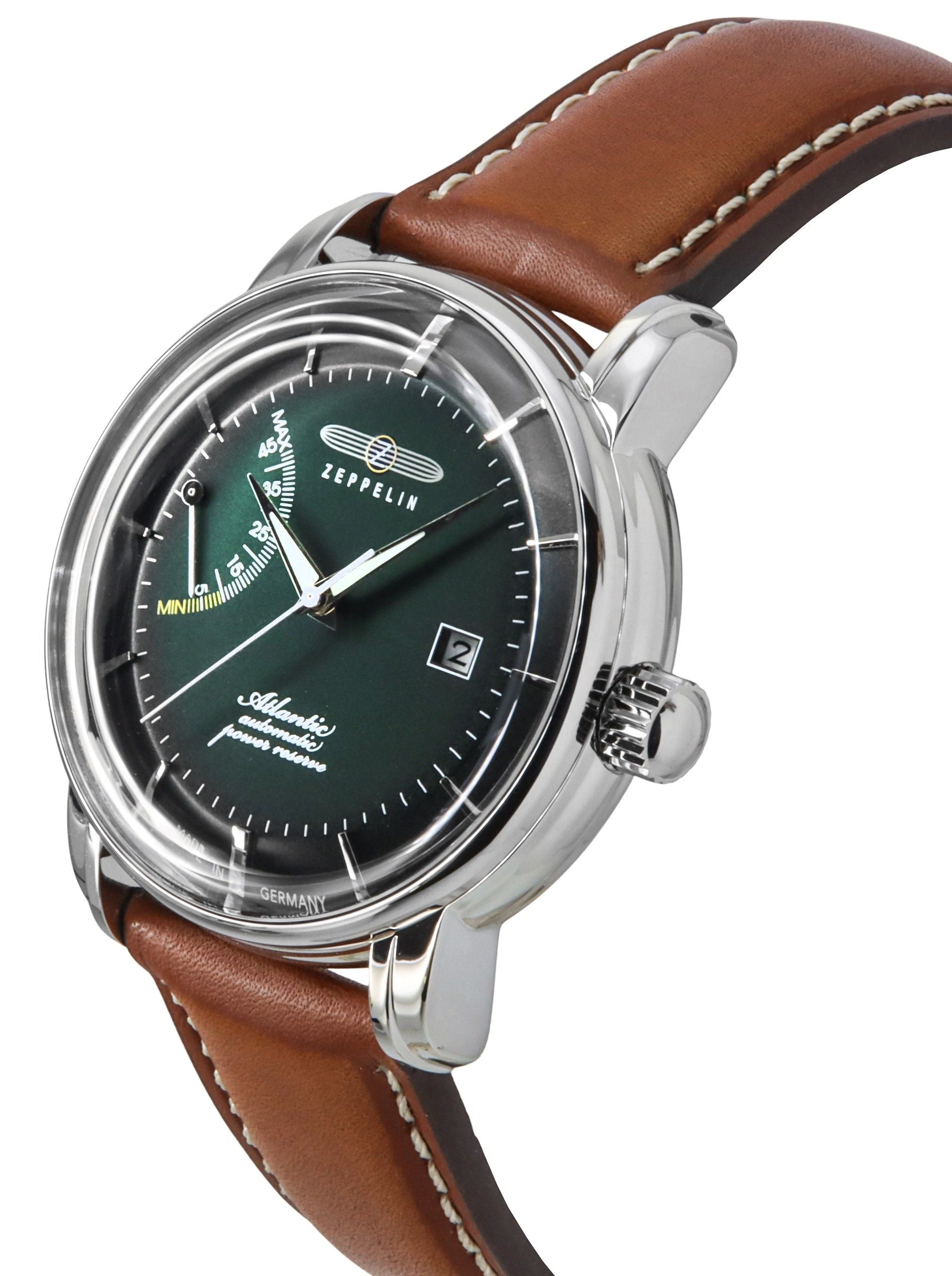 Zeppelin Atlantic Leather Strap Dark Green Dial Automatic 84624 Men's Watch