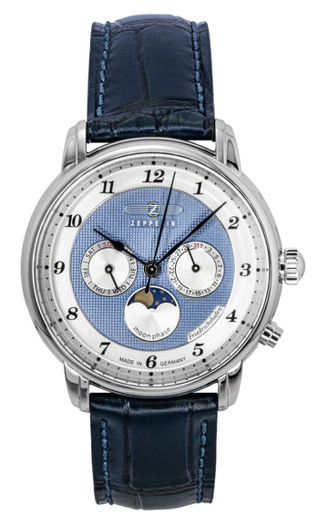 Zeppelin Friedrichshafen Blue Leather Strap Blue Dial Quartz 85363 Men's Watch