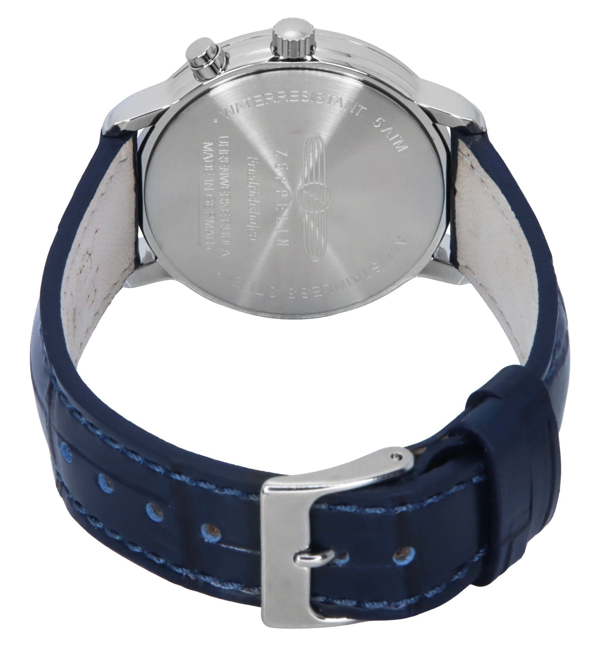 Zeppelin Friedrichshafen Moon Phase Leather Strap Blue Dial Quartz 85373 Women's Watch