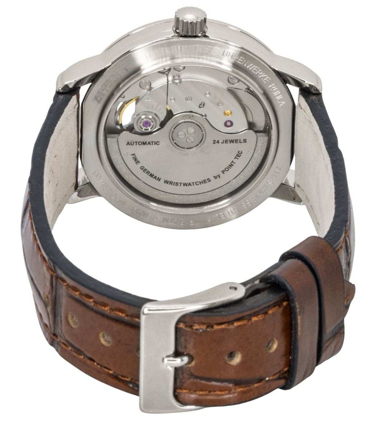 Zeppelin Friedrichshafen Leather Strap Open Heart Green Dial Automatic 85672 Women's Watch