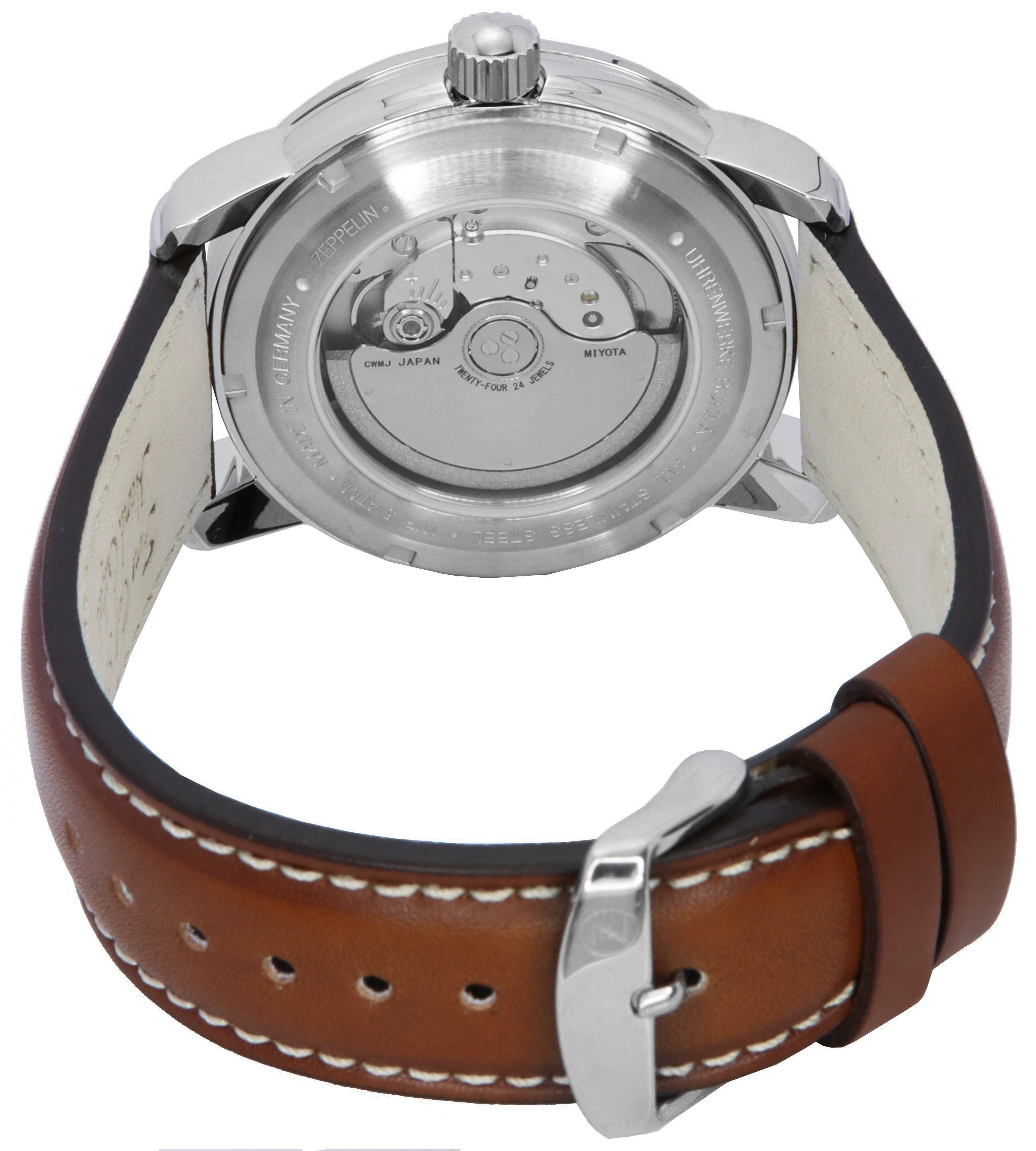 Zeppelin 100 Jahre GMT Leather Strap Silver Dial Automatic 86661 Men's Watch