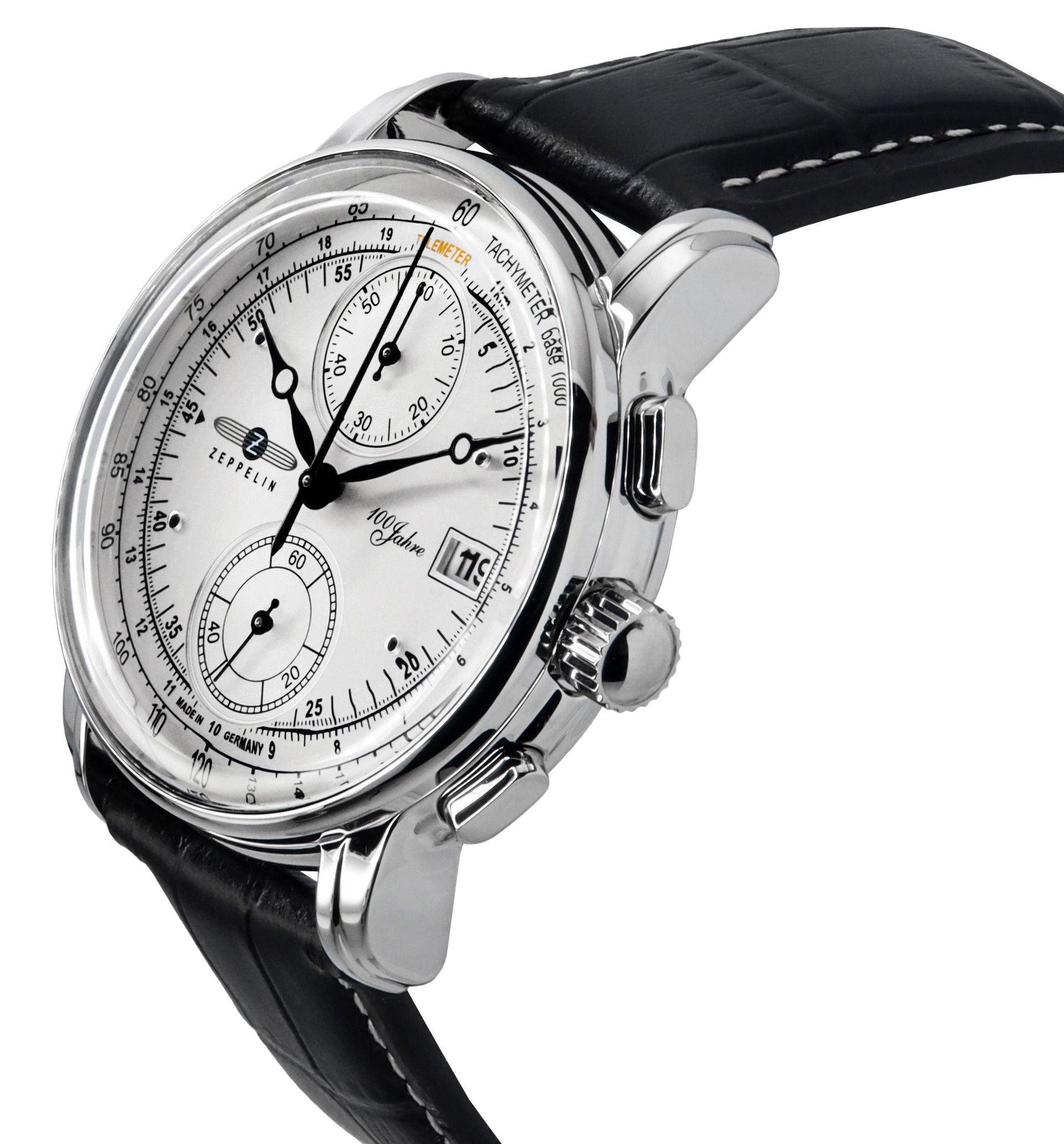 Zeppelin 100 Jahre Chronograph Leather Strap Silver Dial Quartz 86701 Men's Watch