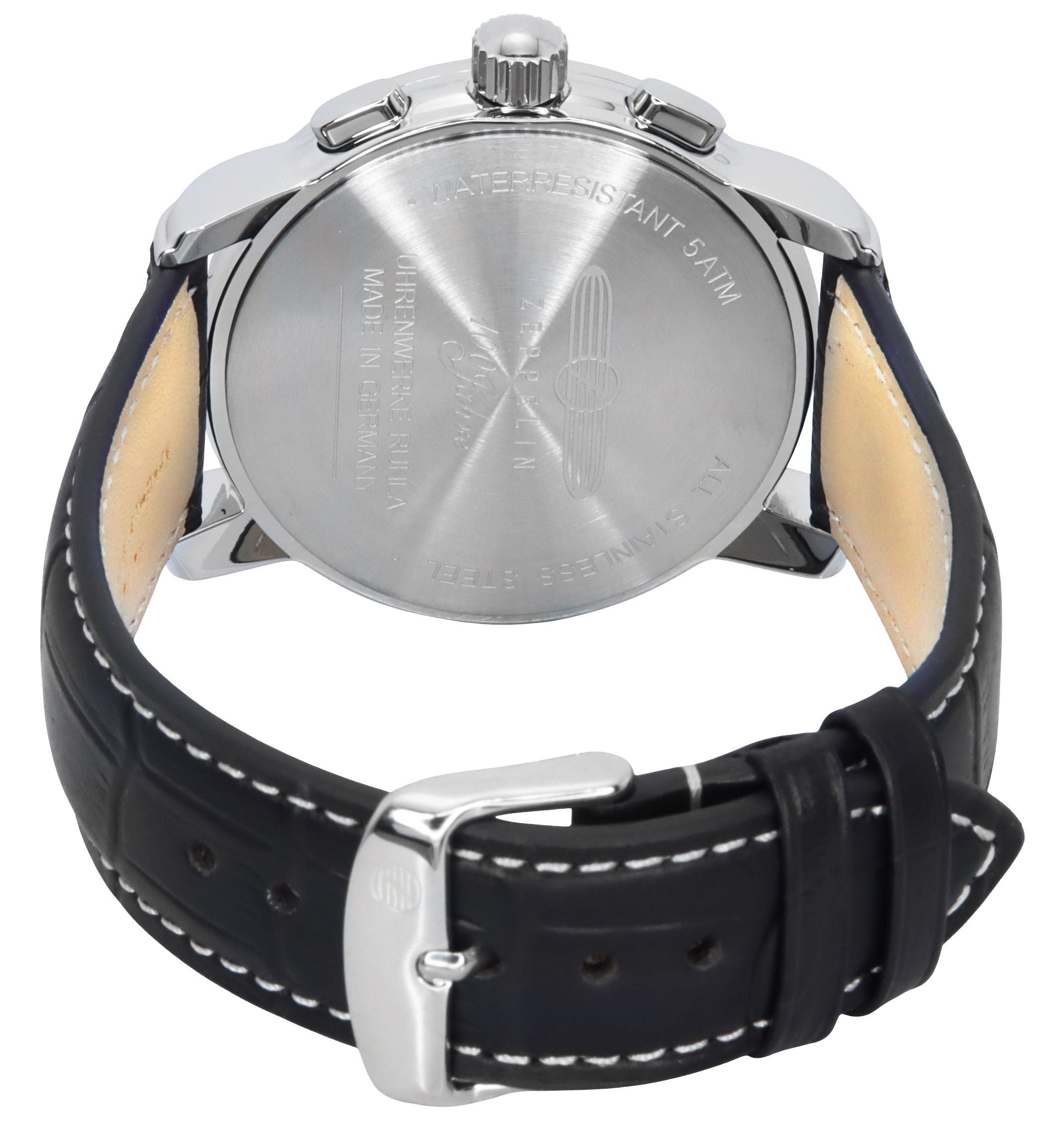 Zeppelin 100 Jahre Chronograph Leather Strap Silver Dial Quartz 86701 Men's Watch