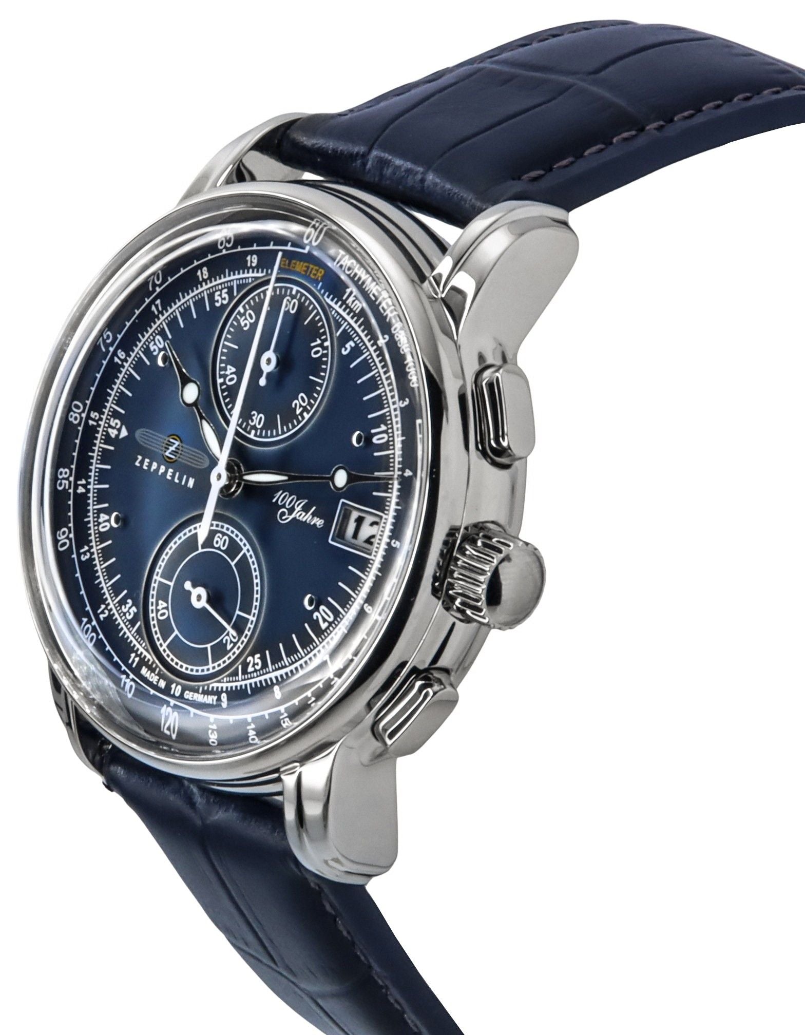 Zeppelin 100 Jahre Chronograph Leather Strap Blue Dial Quartz 86703 Men's Watch