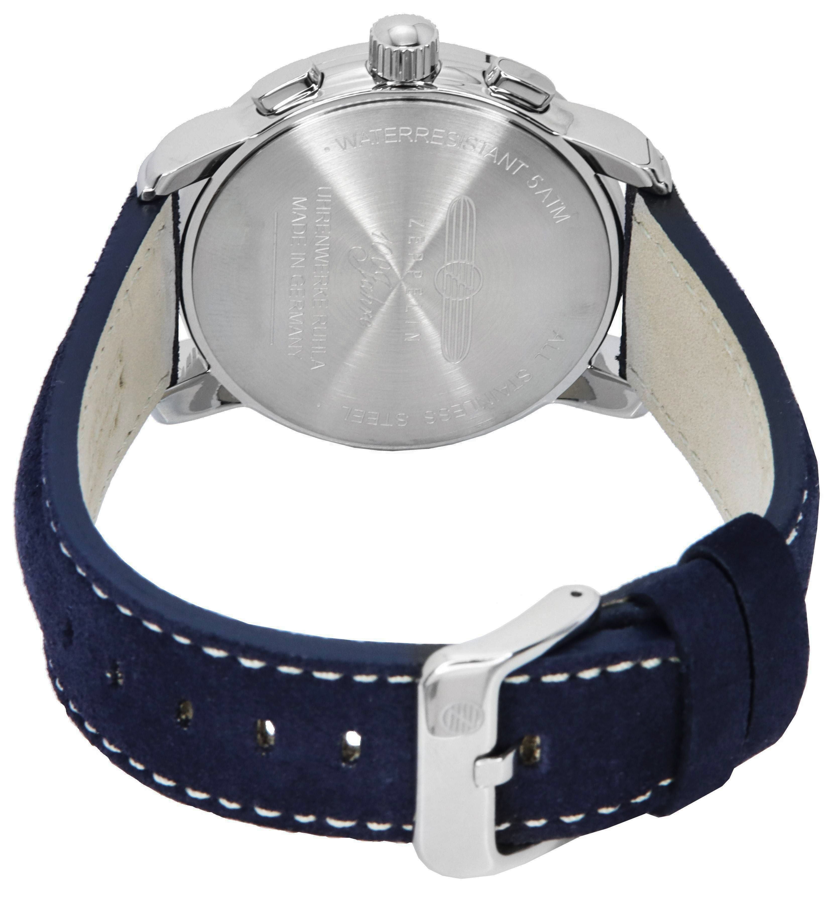 Zeppelin 100 Jahre Chronograph Leather Strap Ice Blue Dial Quartz 86704 Men's Watch