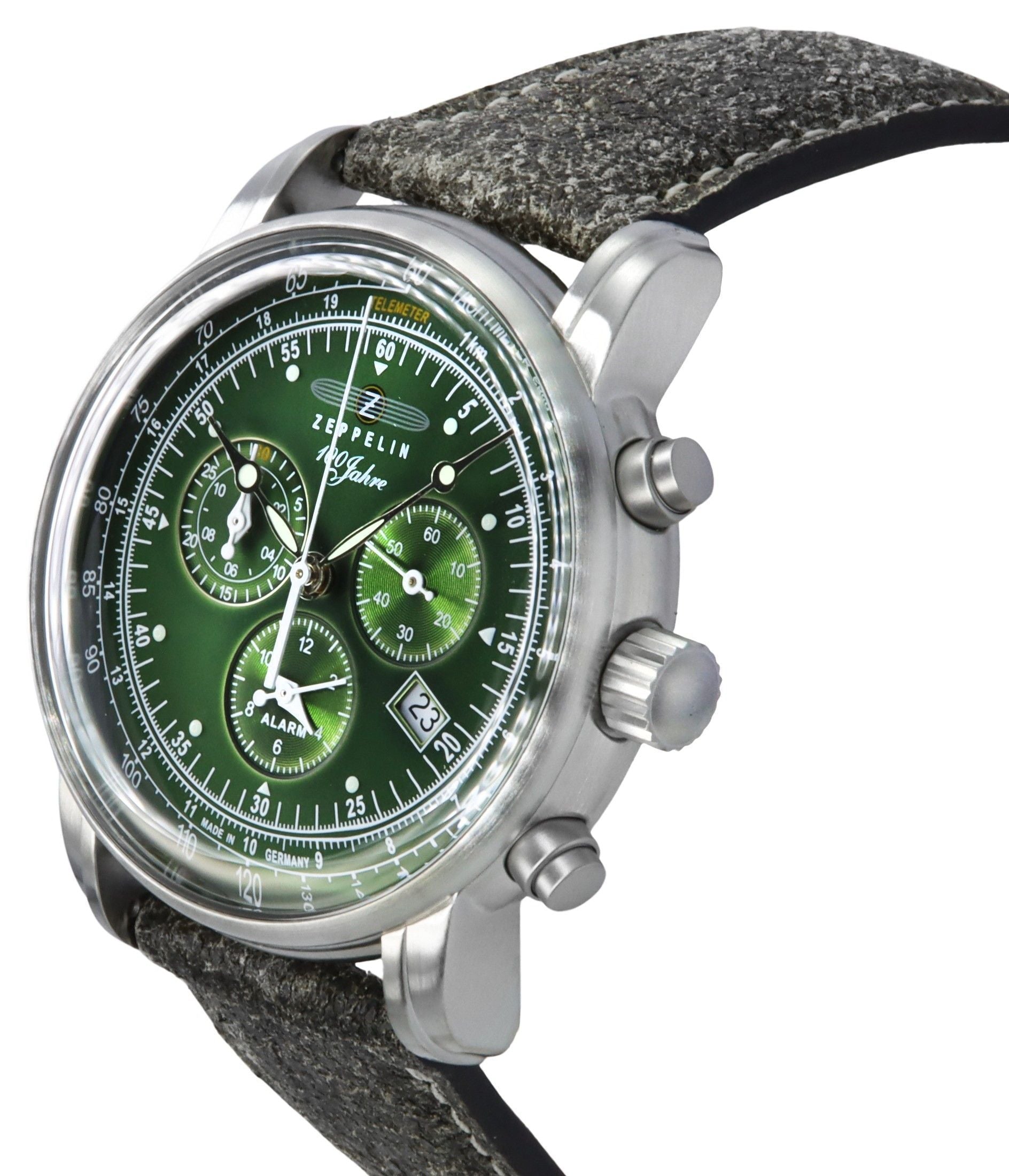 Zeppelin 100 Jahre Chronograph Leather Strap Green Dial Quartz 86804 Men's Watch