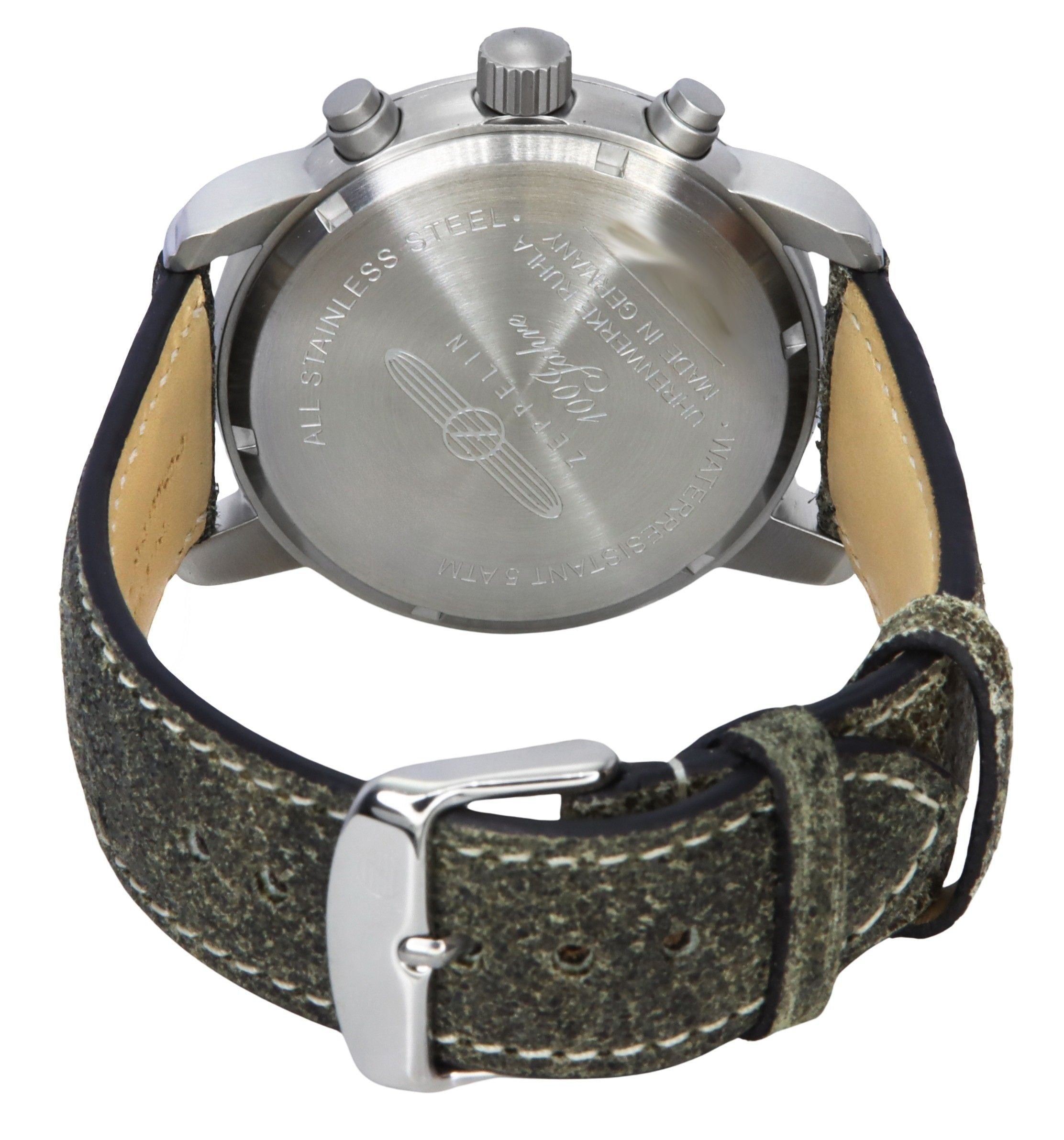 Zeppelin 100 Jahre Chronograph Leather Strap Green Dial Quartz 86804 Men's Watch