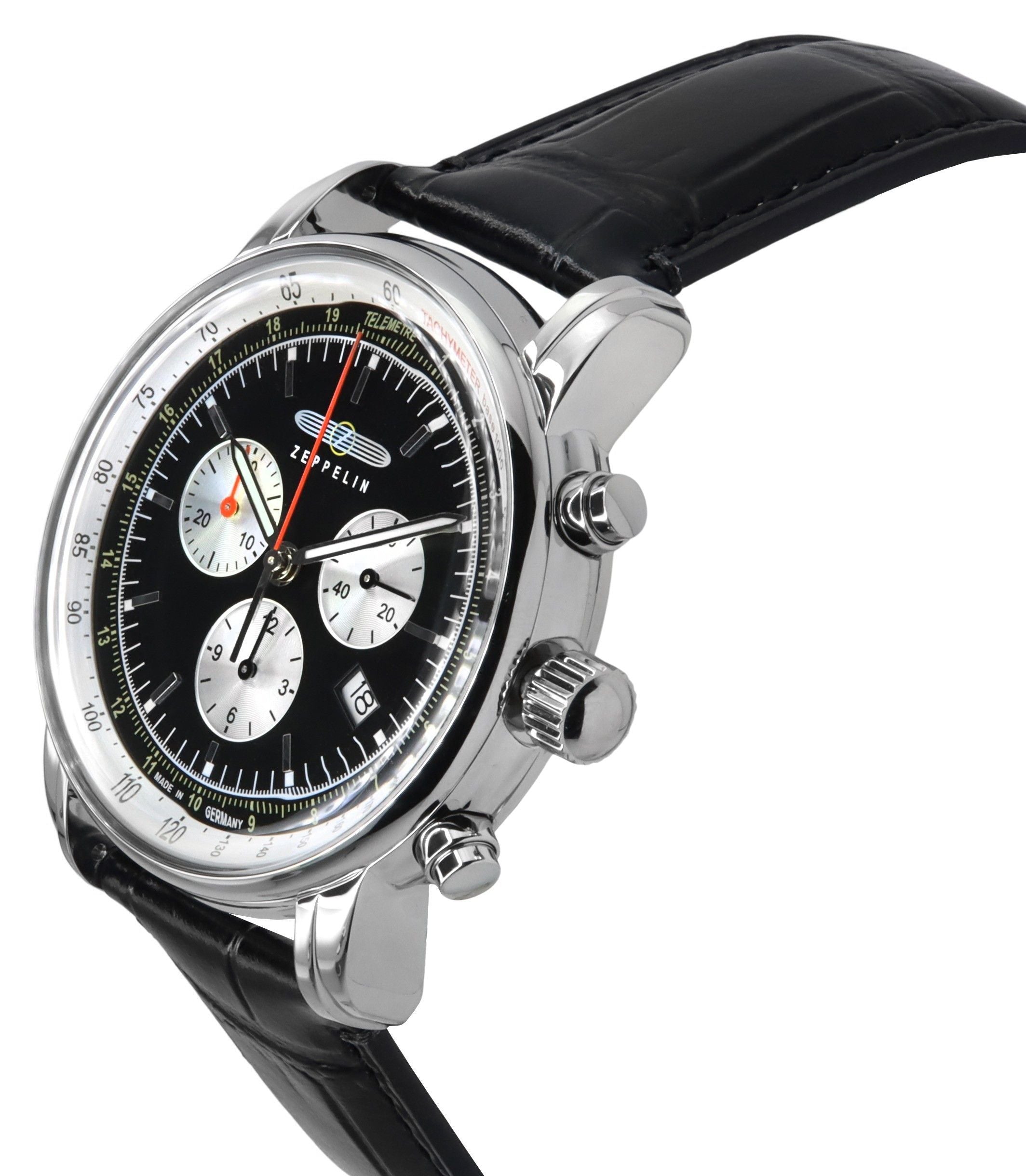 Zeppelin LZ 14 Marine Chronograph Leather Strap Black Dial Quartz 88882 Men's Watch