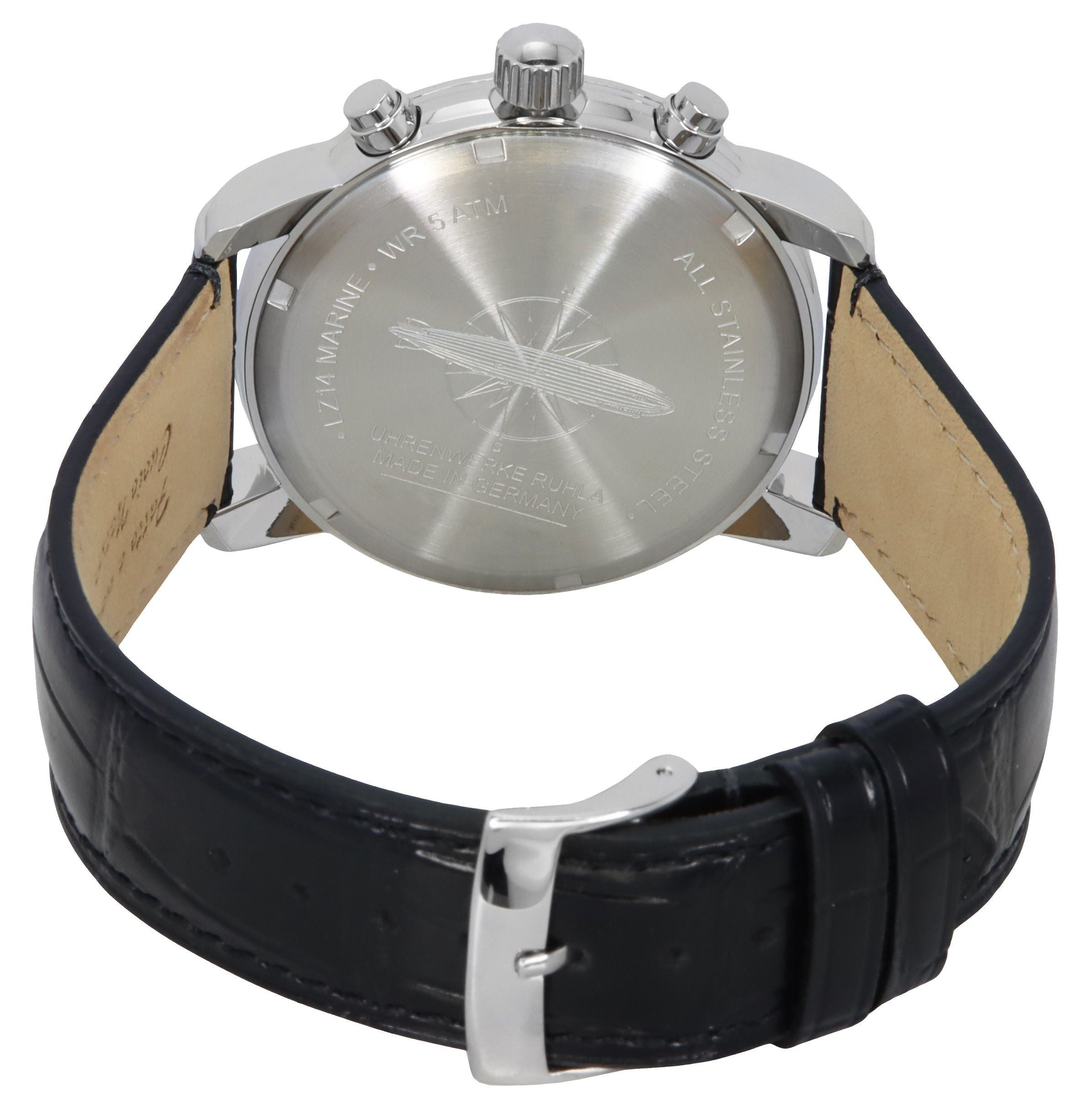 Zeppelin LZ 14 Marine Chronograph Leather Strap Black Dial Quartz 88882 Men's Watch
