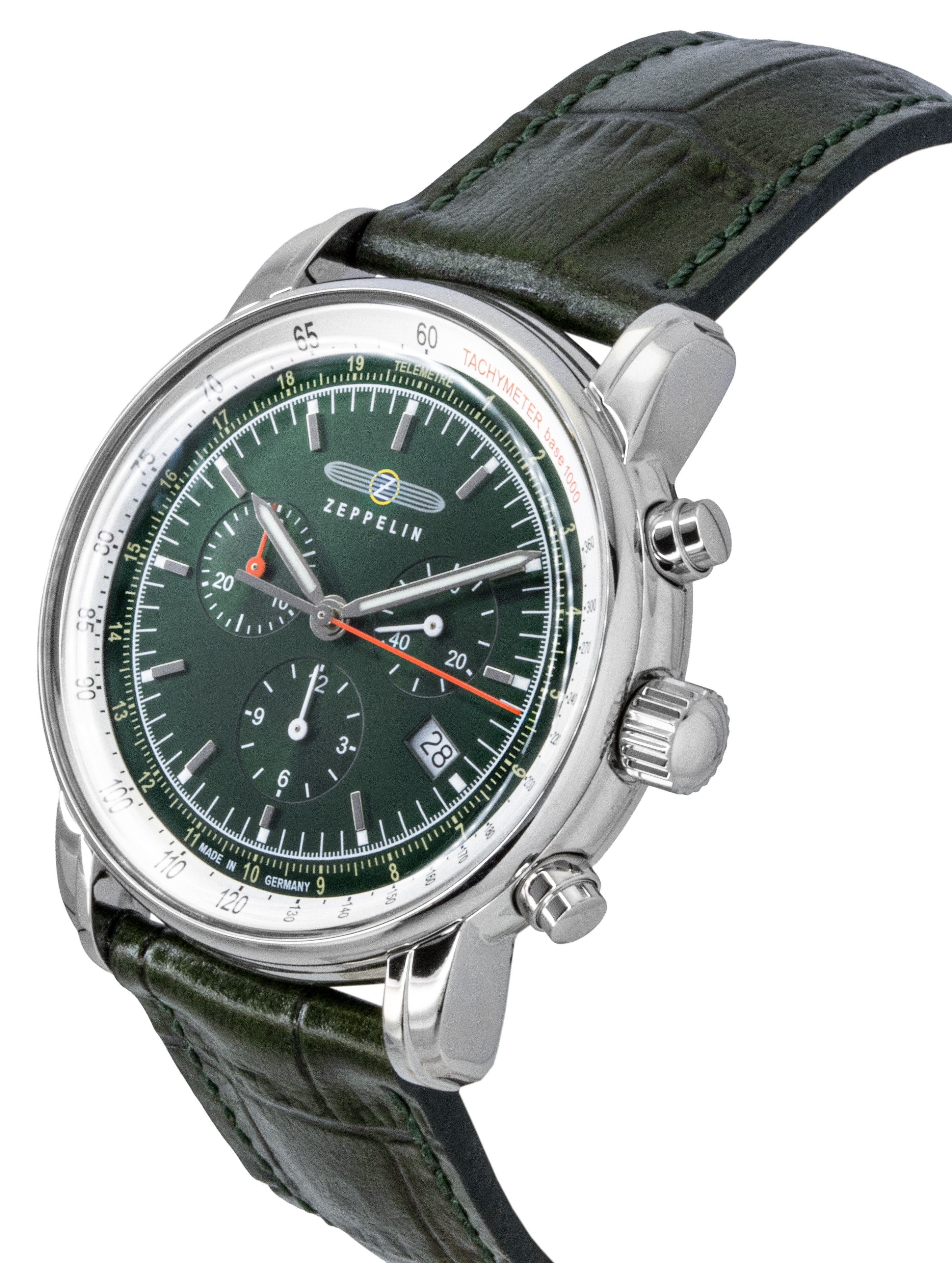 Zeppelin LZ 14 Marine Chronograph Leather Strap Green Dial Quartz 88884 Men's Watch