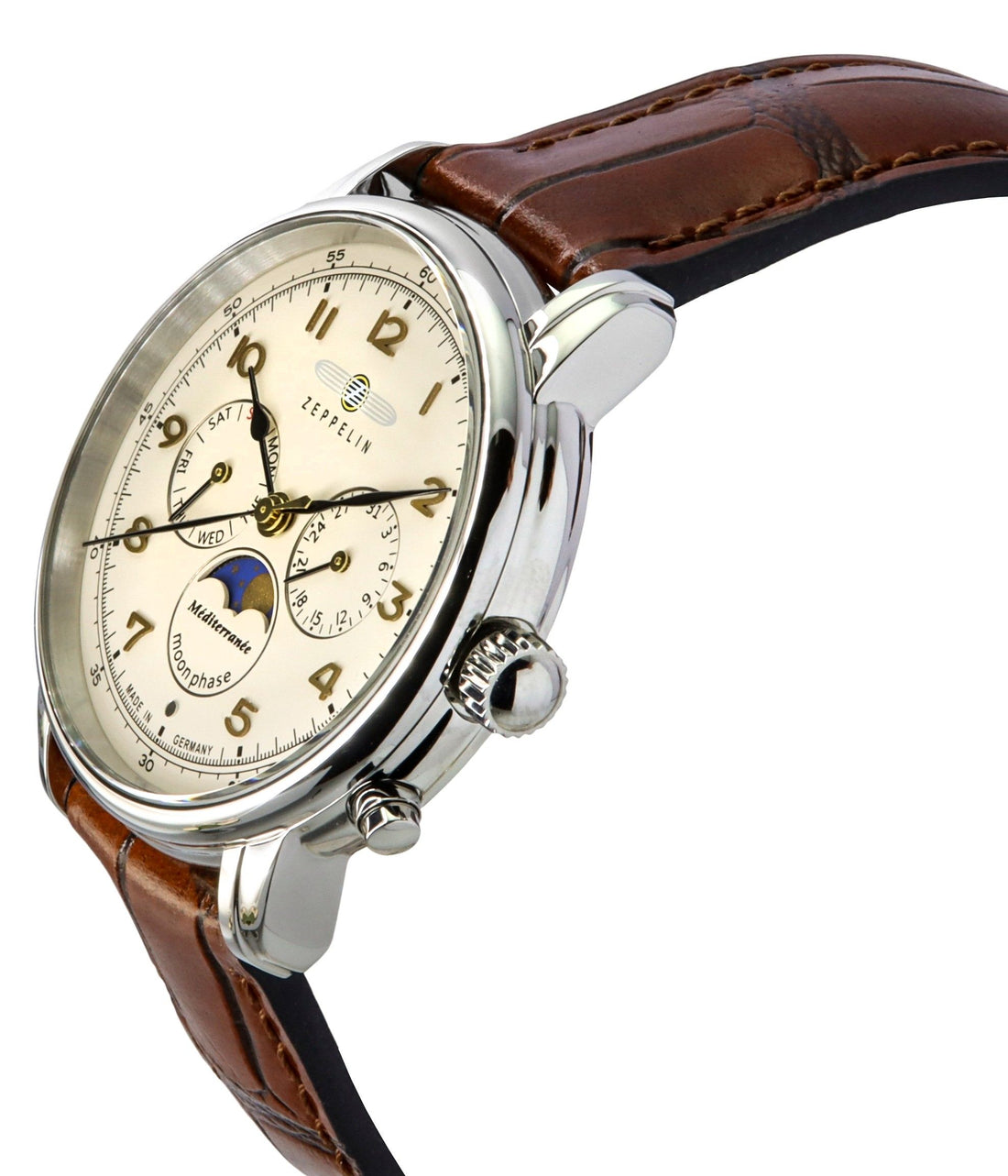Zeppelin Mediterranean Moon Phase Leather Strap Beige Dial Quartz 96365 Men's Watch