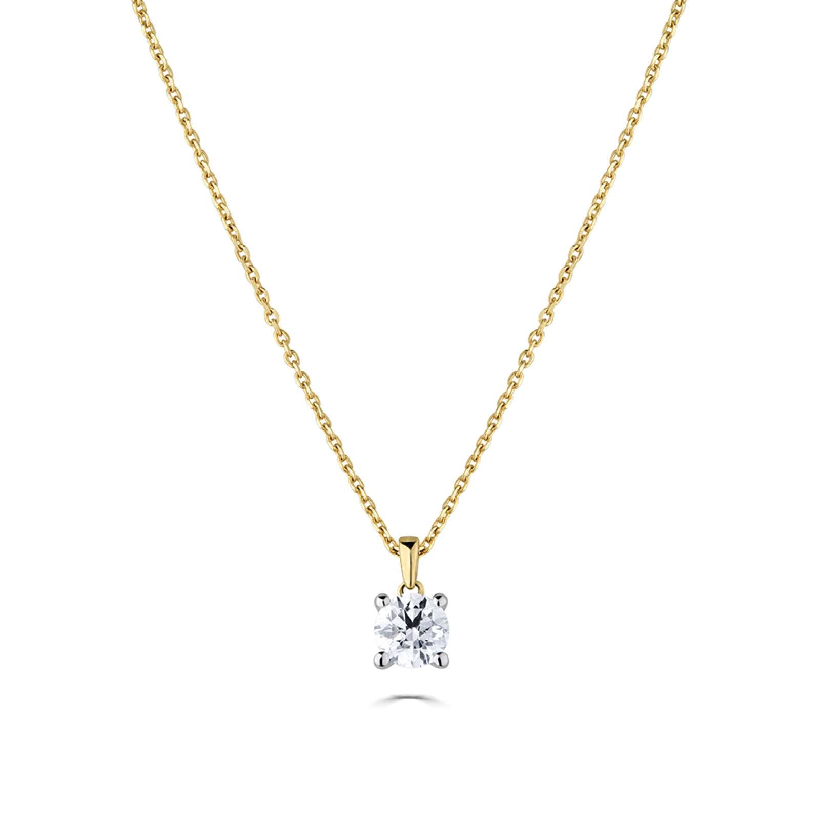 A classic round four claw pendant on an 18" chain, set with a natural diamond. - Prestige Stones