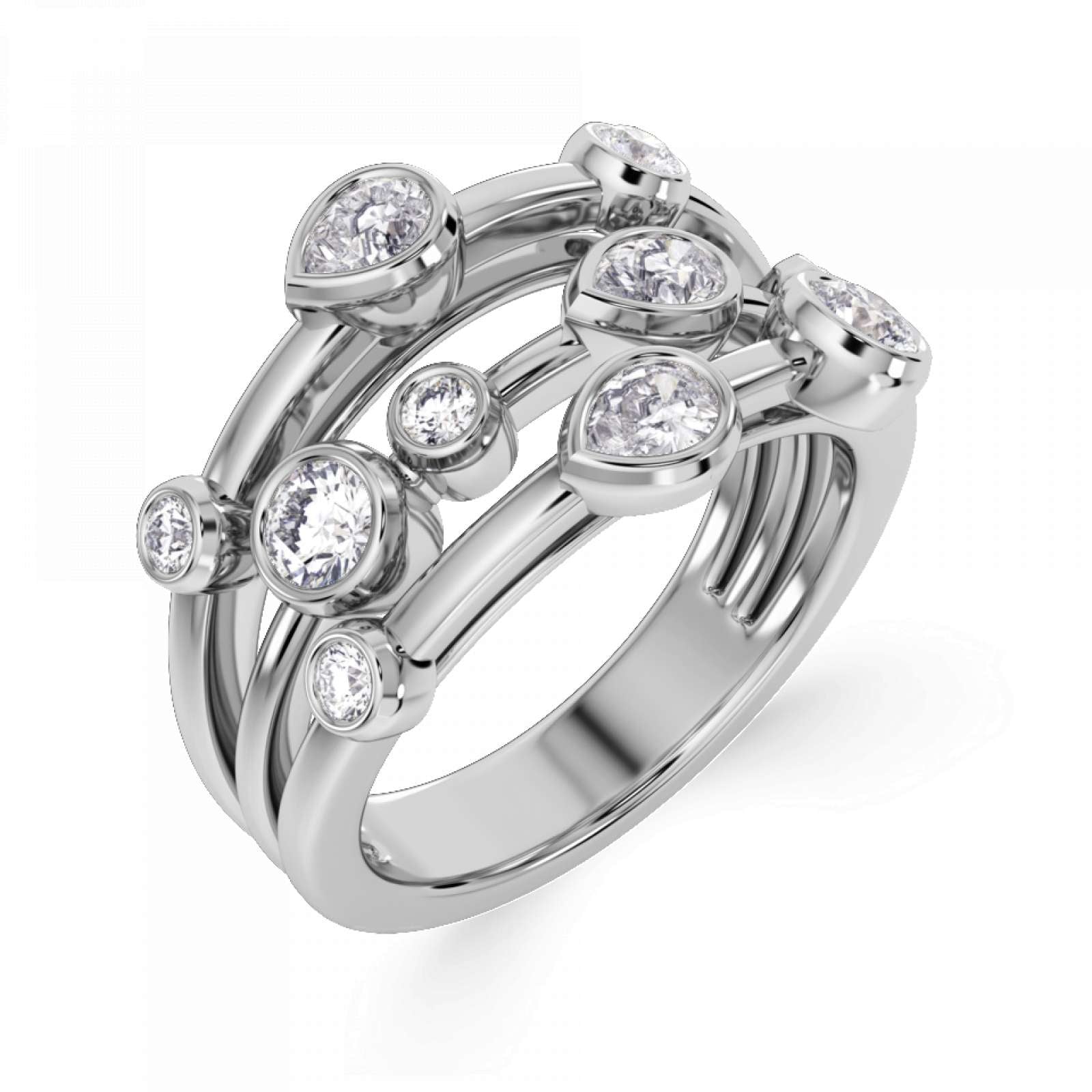 A statement diamond ring featuring rubover set pear and round diamonds - Custom Made - Prestige Stones