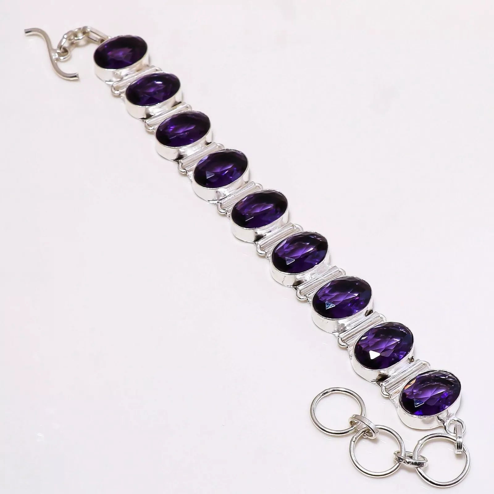 African Amethyst Gemstone Handmade Silver Ethnic Bracelet – 7–8" | Lab Created - Prestige Stones