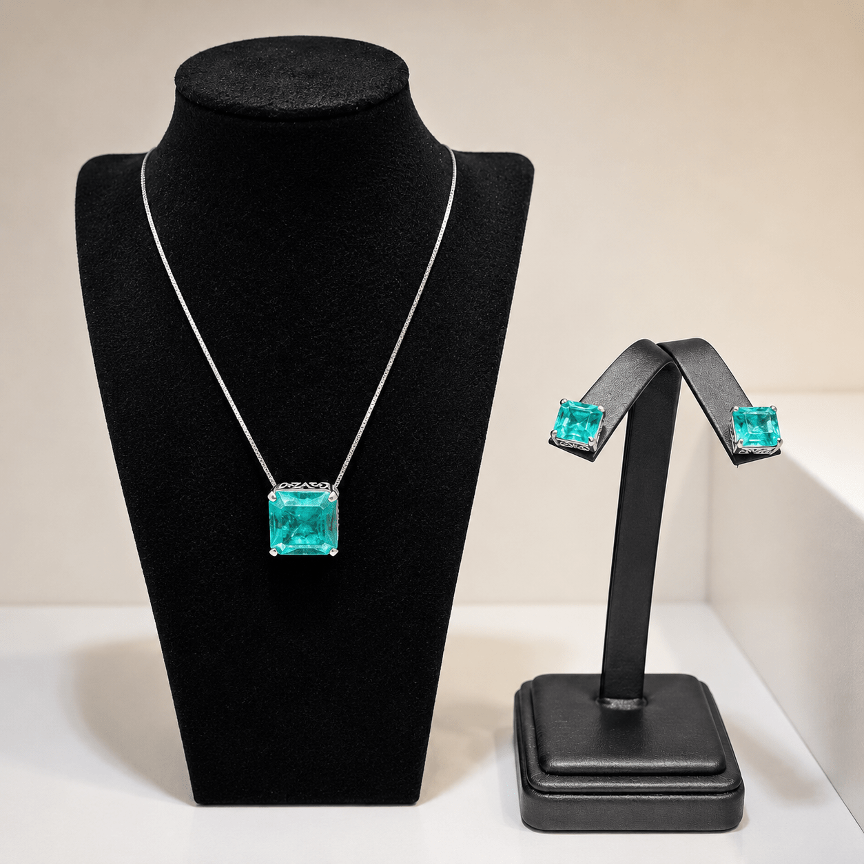 Aqua Emerald Cut Jewellery Set - Prestige Stones