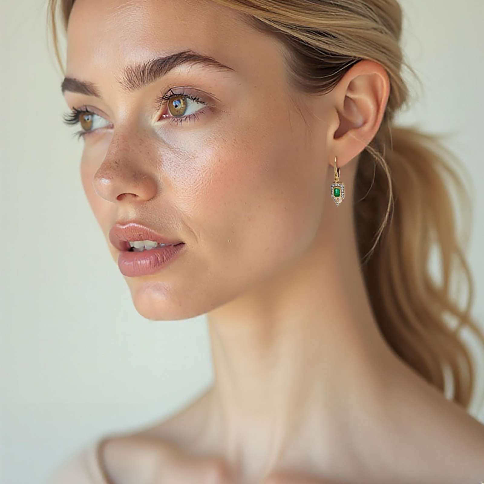 Art Deco Inspired Emerald and Diamond Drop Earrings - Custom Made - Prestige Stones