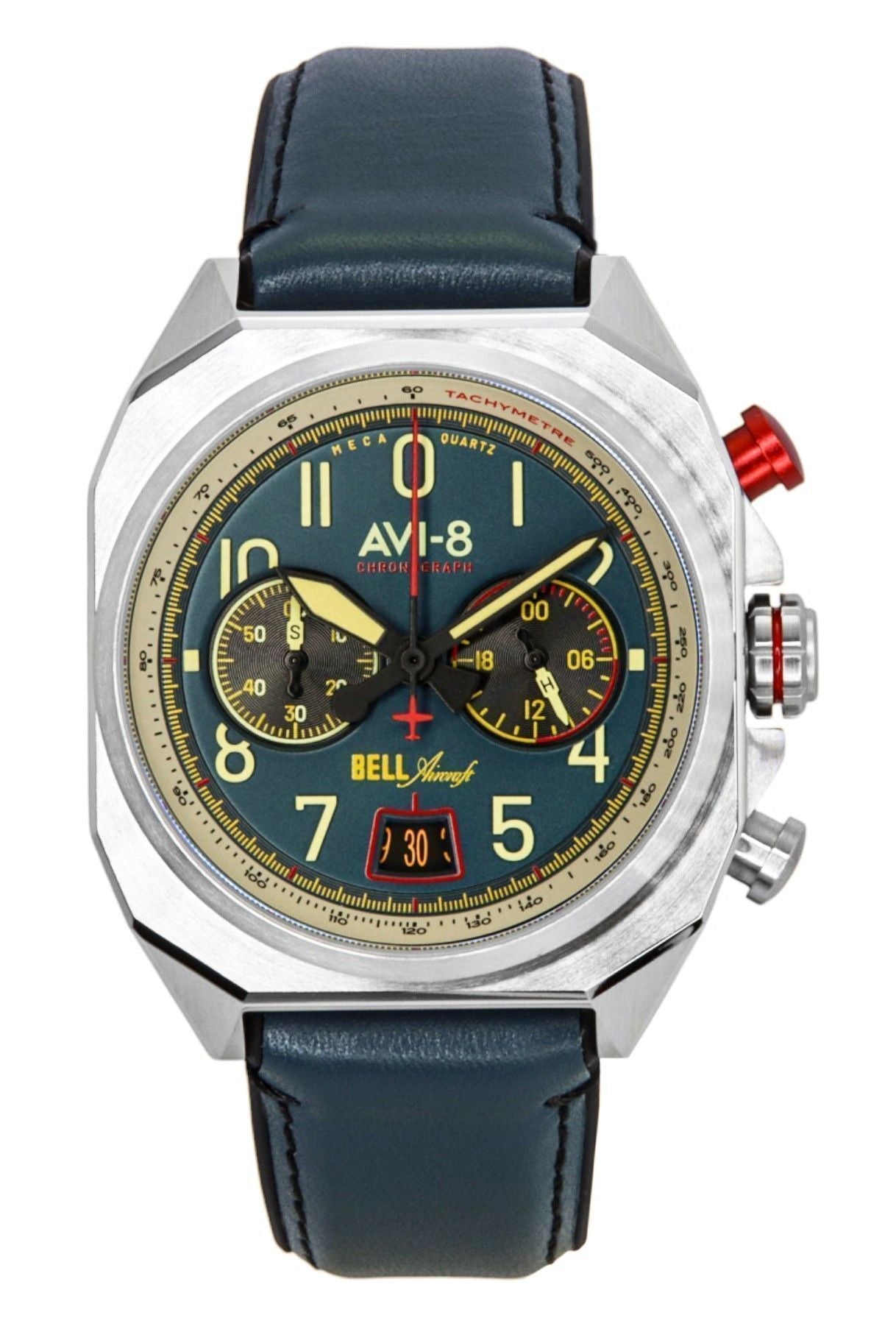 AVI - 8 Bell X - 1 Machbuster Chronograph Aviation Blue Rubber Strap Blue Dial Quartz AV - 4118 - 01 Men's Watch - Prestige Stones