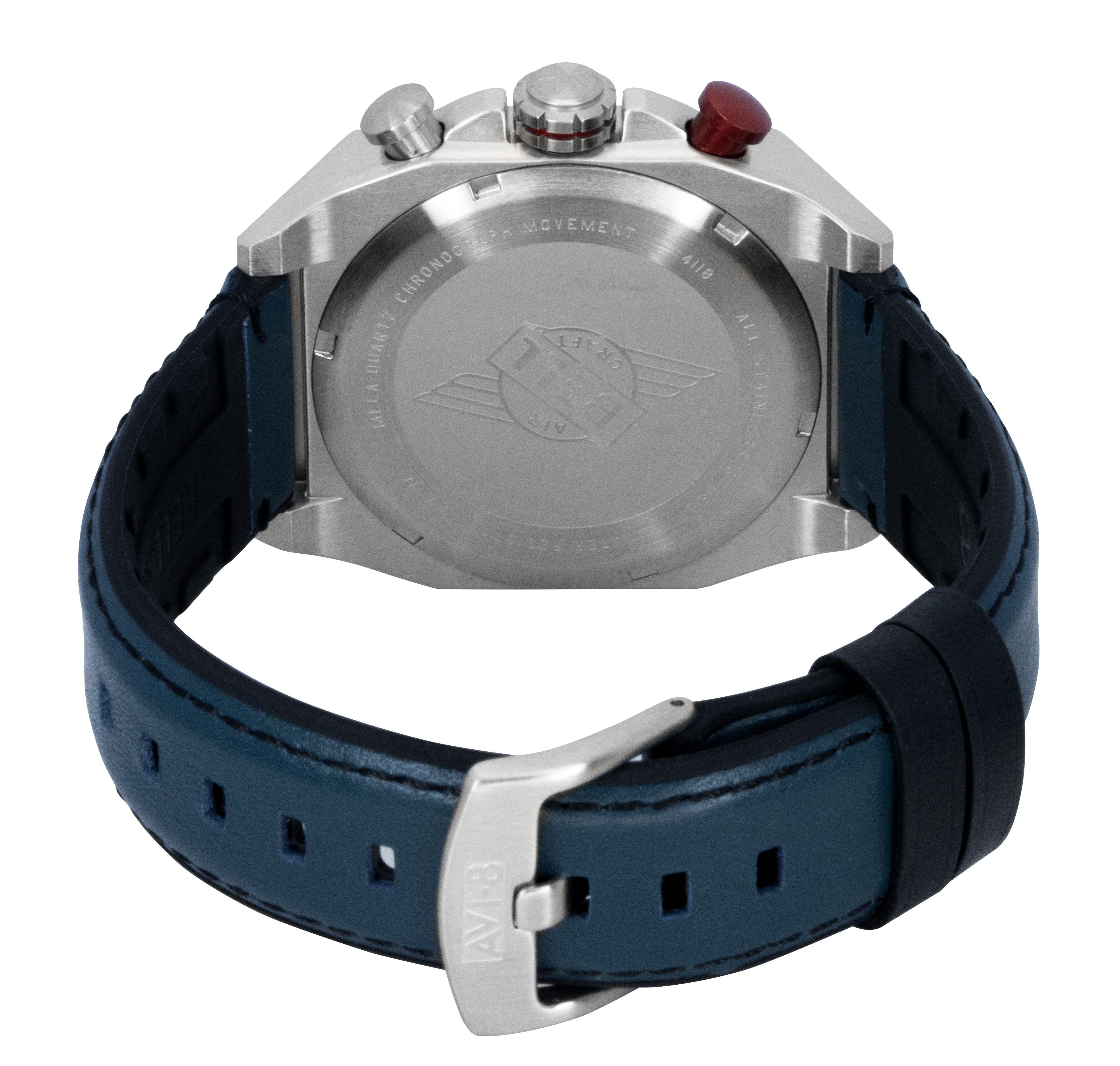 AVI - 8 Bell X - 1 Machbuster Chronograph Aviation Blue Rubber Strap Blue Dial Quartz AV - 4118 - 01 Men's Watch - Prestige Stones