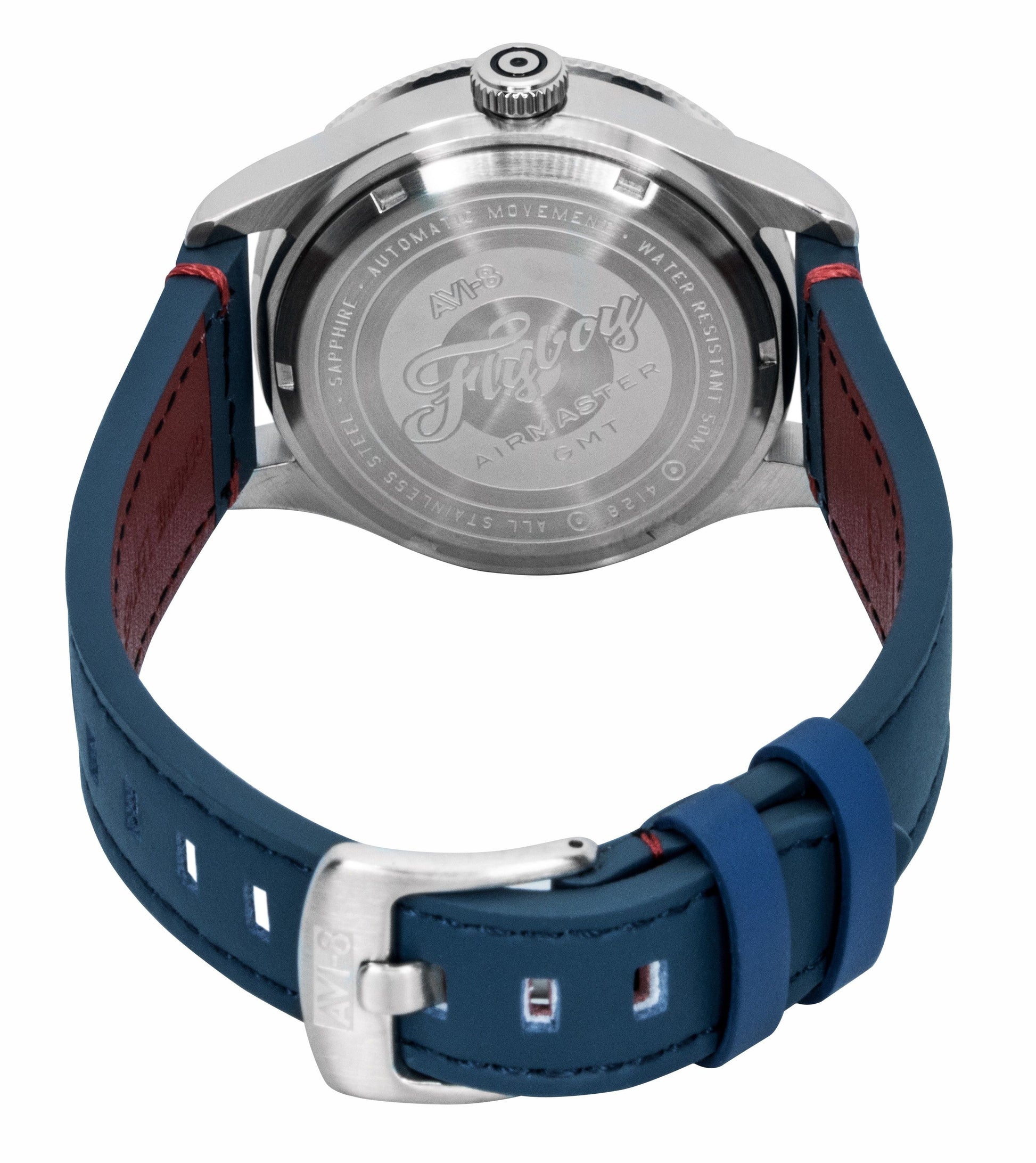 AVI - 8 Flyboy Airmaster GMT Cockpit Blue Leather Strap Blue Dial Automatic AV - 4128 - 04 Men's Watch - Prestige Stones