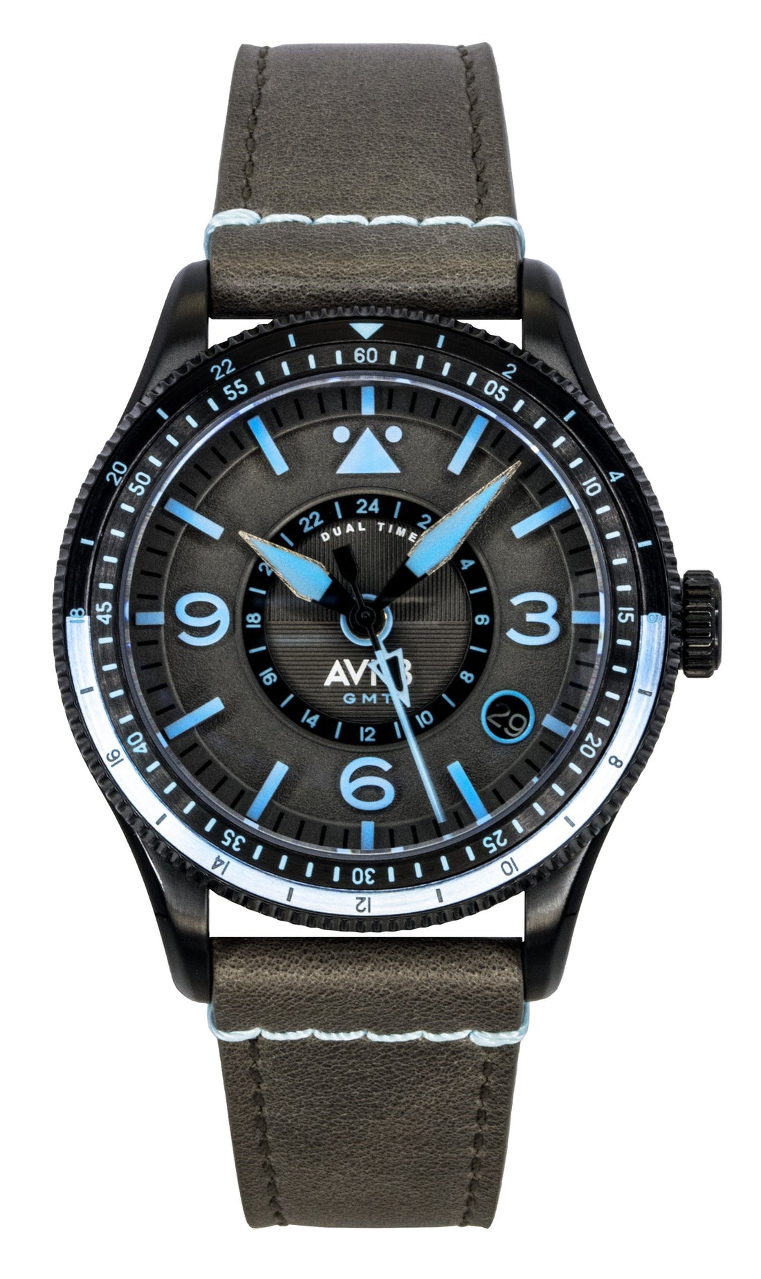 AVI - 8 Flyboy Airmaster GMT Leather Strap Grey Dial Automatic AV - 4128 - 05 Men's Watch - Prestige Stones